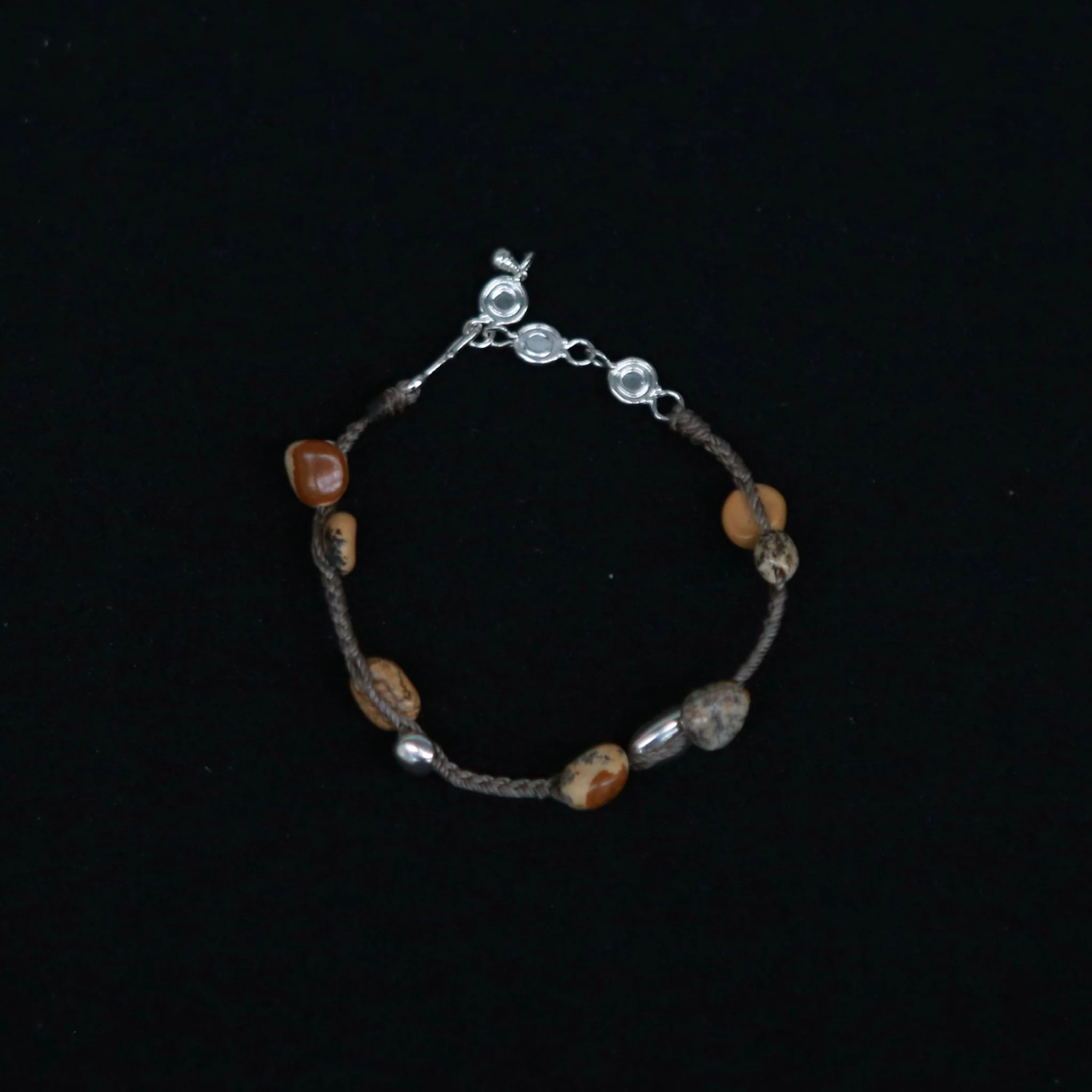 SALE E PEPE Picture Stone Silver Bead Braided Bracelet SEP-SP03A06-ZY Brown/Silver - Image 2