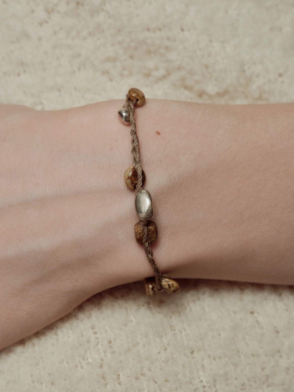 SALE E PEPE Picture Stone Silver Bead Braided Bracelet SEP-SP03A06-ZY Brown/Silver - Image 5