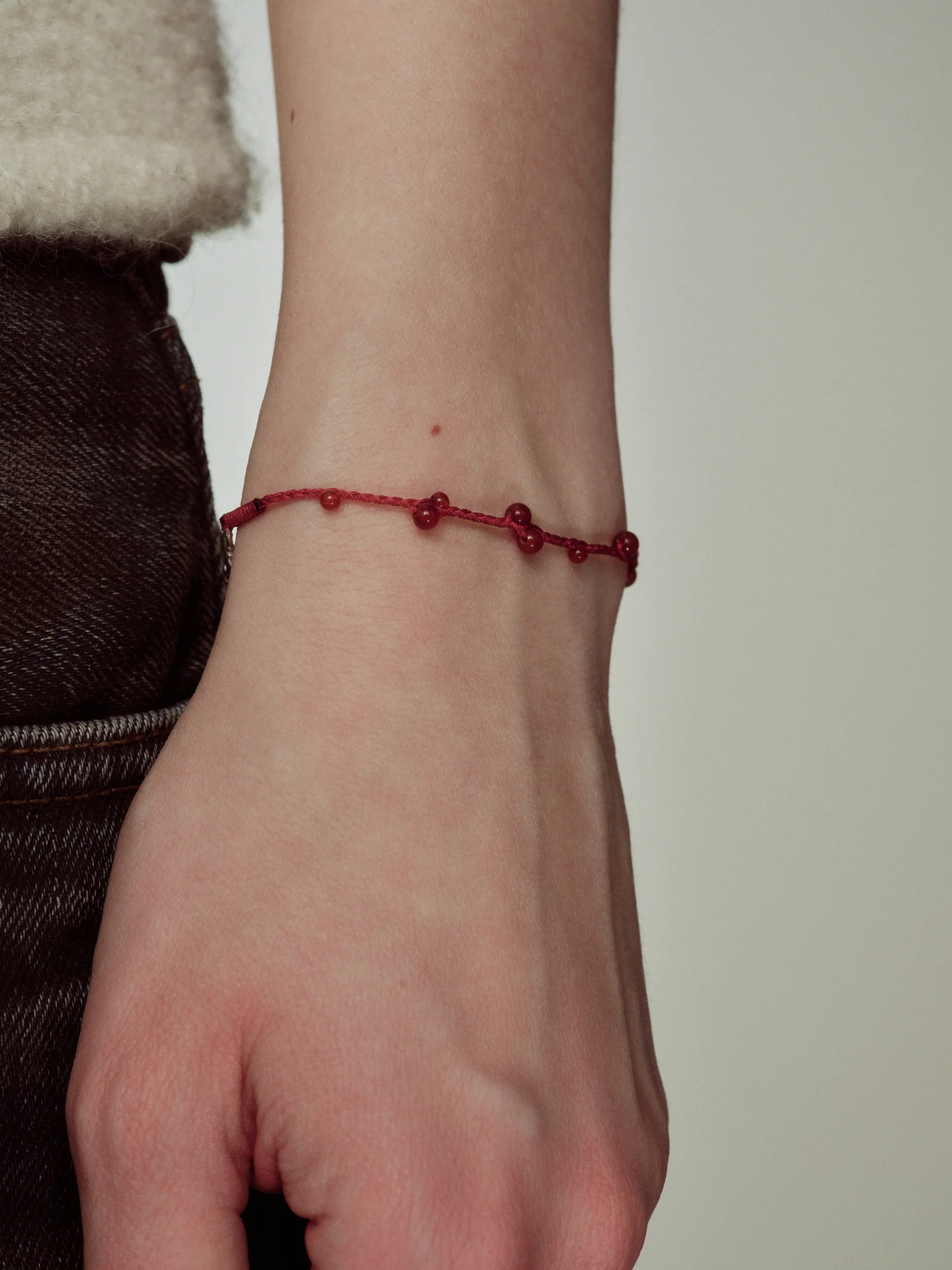 SALE E PEPE Red Rope Series Sterling Silver Red Agate Round Bead Braided Bracelet SEP-SP03A10-HY Red/Silver - Image 7