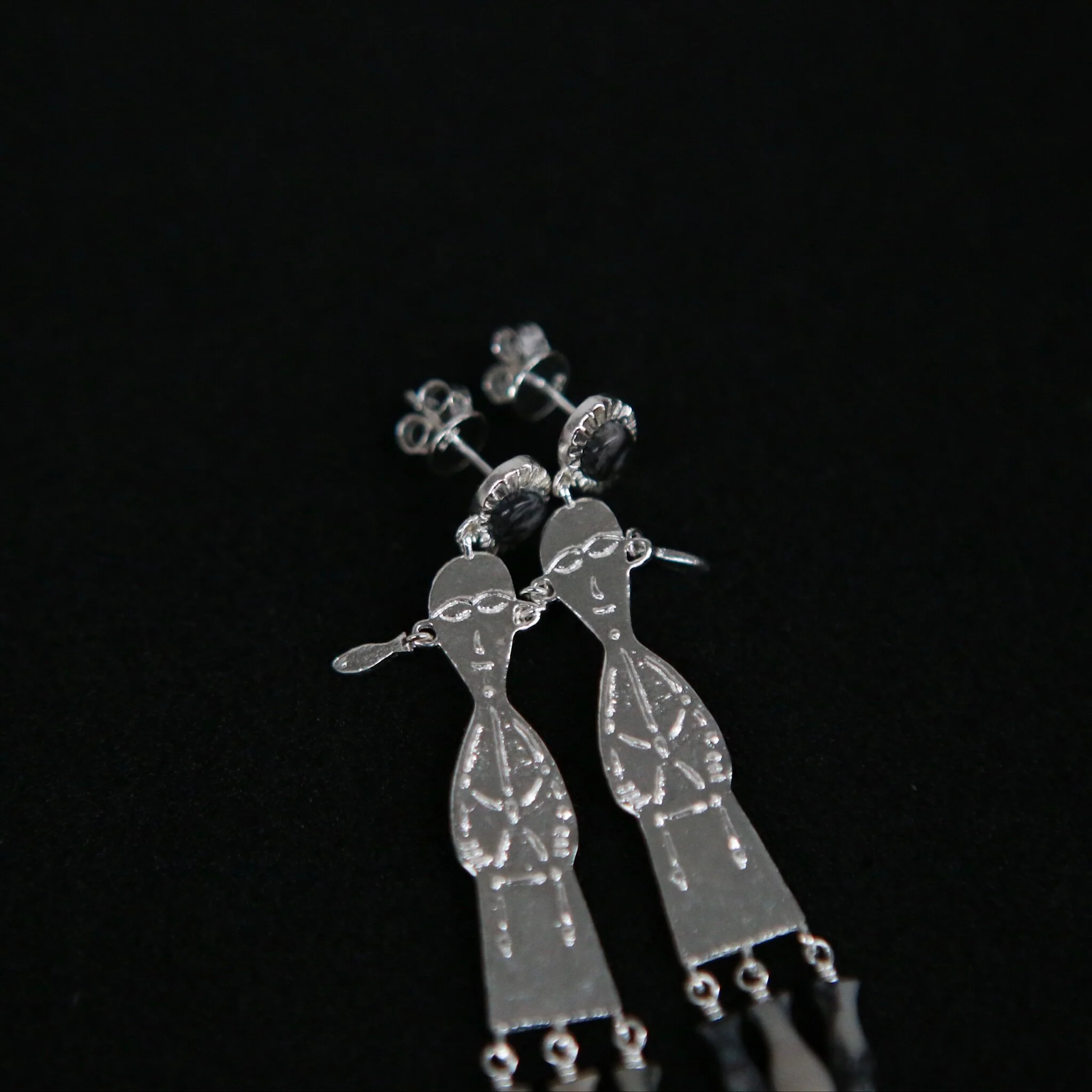 SALE E PEPE Song Jia Sterling Silver Mesh Stone Harvest Earrings SEP-SP04E18-YIN Silver - Image 3