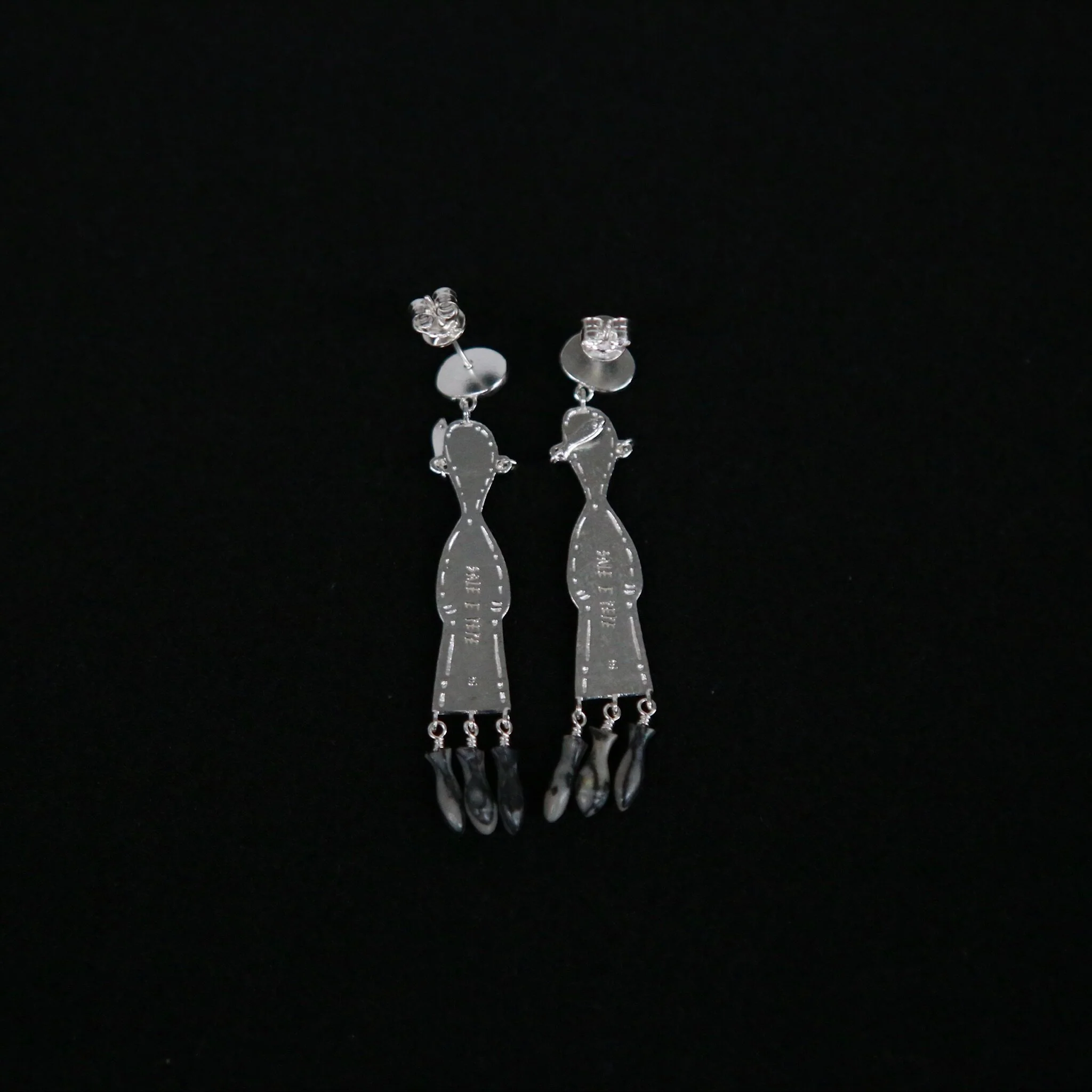 SALE E PEPE Song Jia Sterling Silver Mesh Stone Harvest Earrings SEP-SP04E18-YIN Silver - Image 4