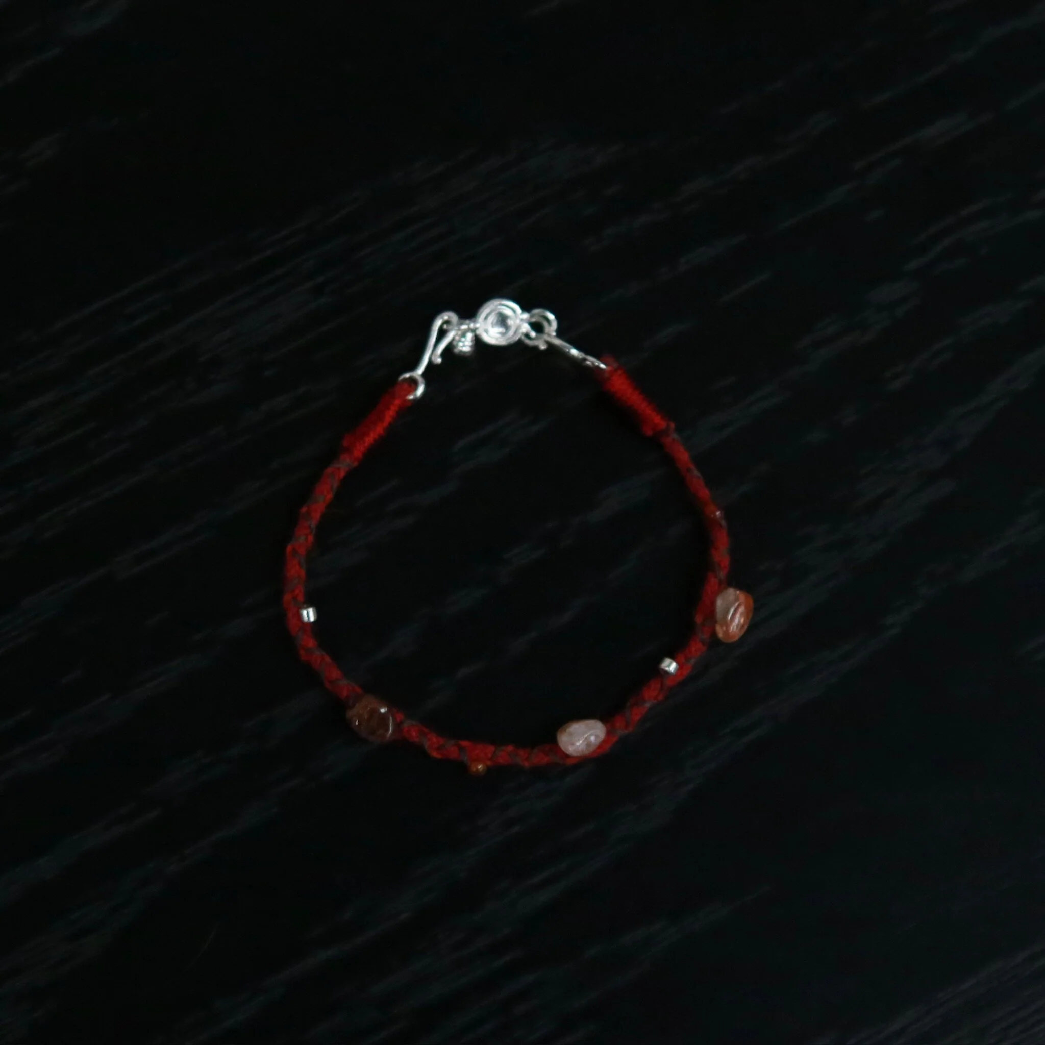 SALE E PEPE Sterling Silver Antique Bronze Rutilated Quartz Red Rope Bracelet SEP-SP05A16-HY Red/Silver - Image 2