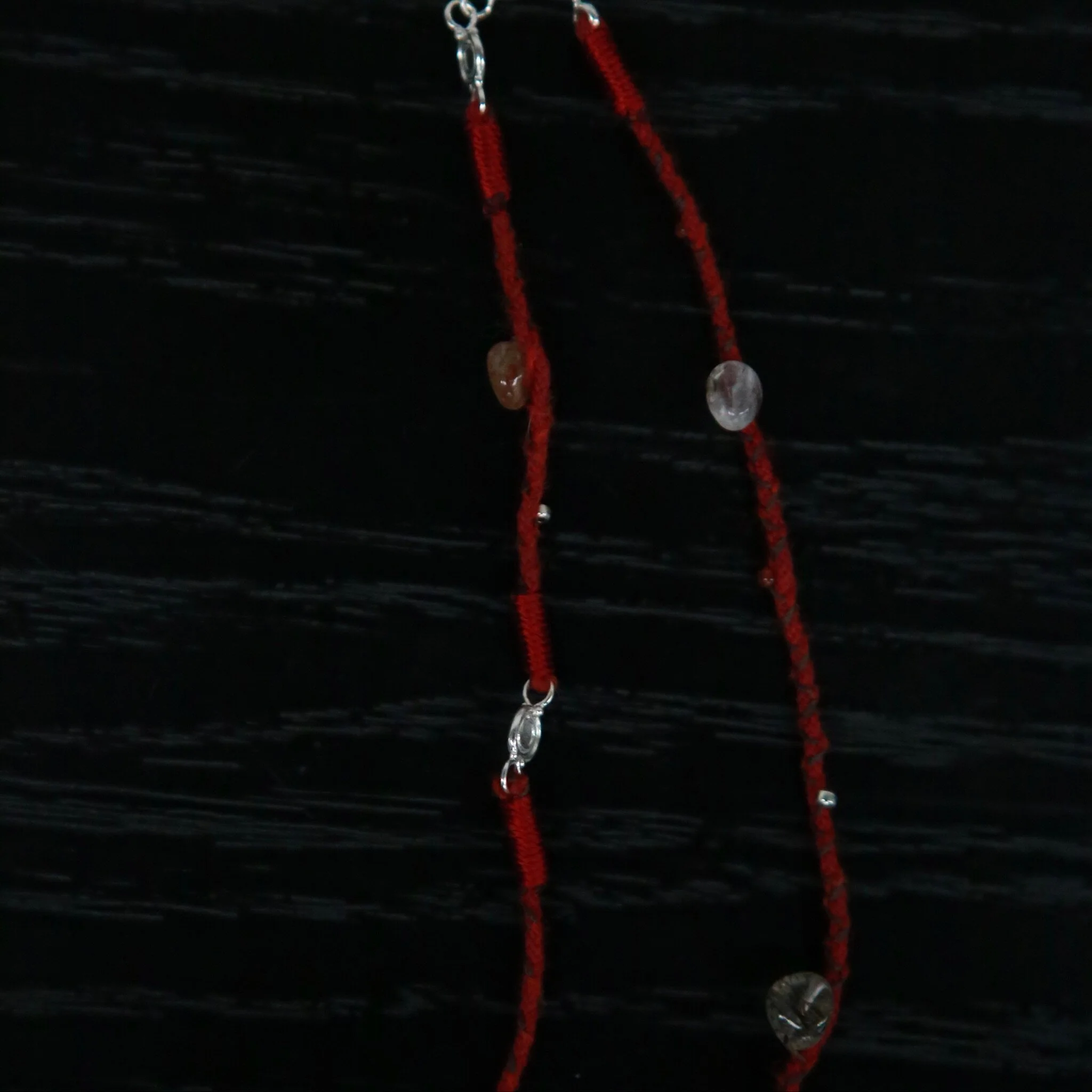 SALE E PEPE Sterling Silver Antique Bronze Rutilated Quartz Red Rope Necklace SEP-SP05N35-HY Red/Silver - Image 2