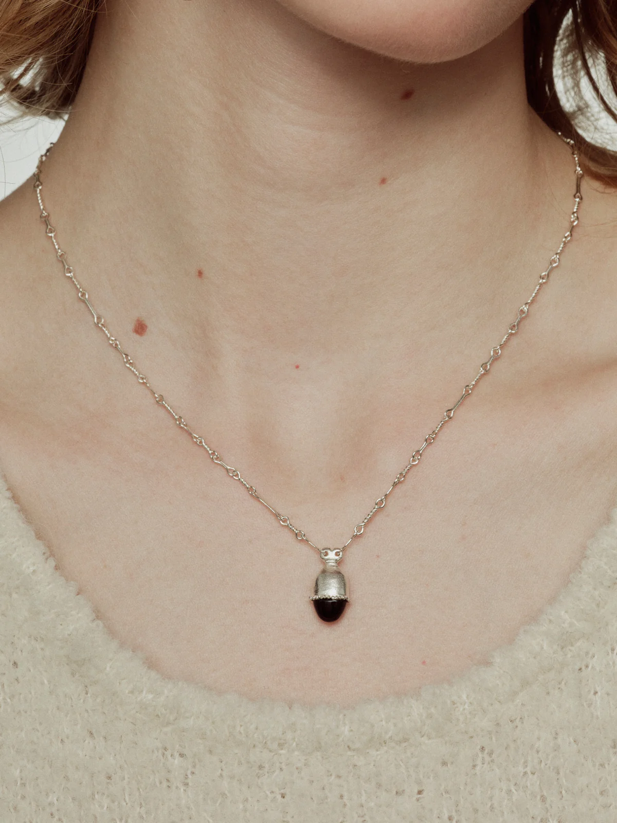 SALE E PEPE Sterling Silver Black Agate/Picture Stone Leaf Pendant Necklace SEP-SP03N20-HY Black Silver - Image 4