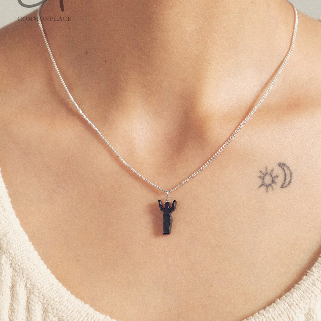 SALE E PEPE Sterling Silver Black/Red Pebble Dancer Necklace SEP-SP02N07-HEIYIN-F Black - Image 4