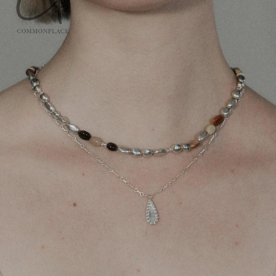 SALE E PEPE Sterling Silver Egg Yolk Stone Beaded Necklace SEP-SP01N12-YIN Silver - Image 4