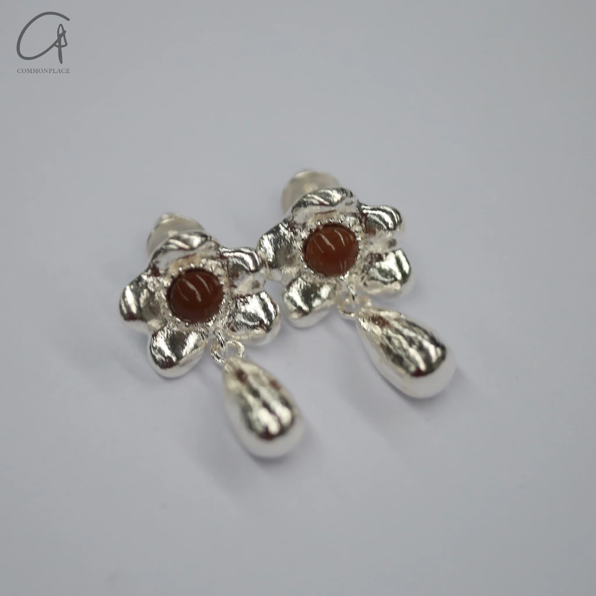 SALE E PEPE Sterling silver gold plated flower pendant earrings SEP-SP02E13-YIN-F Silver - Image 2