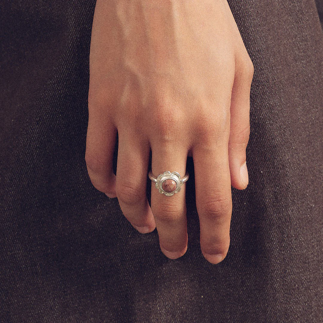 SALE E PEPE Sterling Silver/Gold Plated Pebble Flower Ring SEP-SP02F01-HONGYIN Red/Silver - Image 5