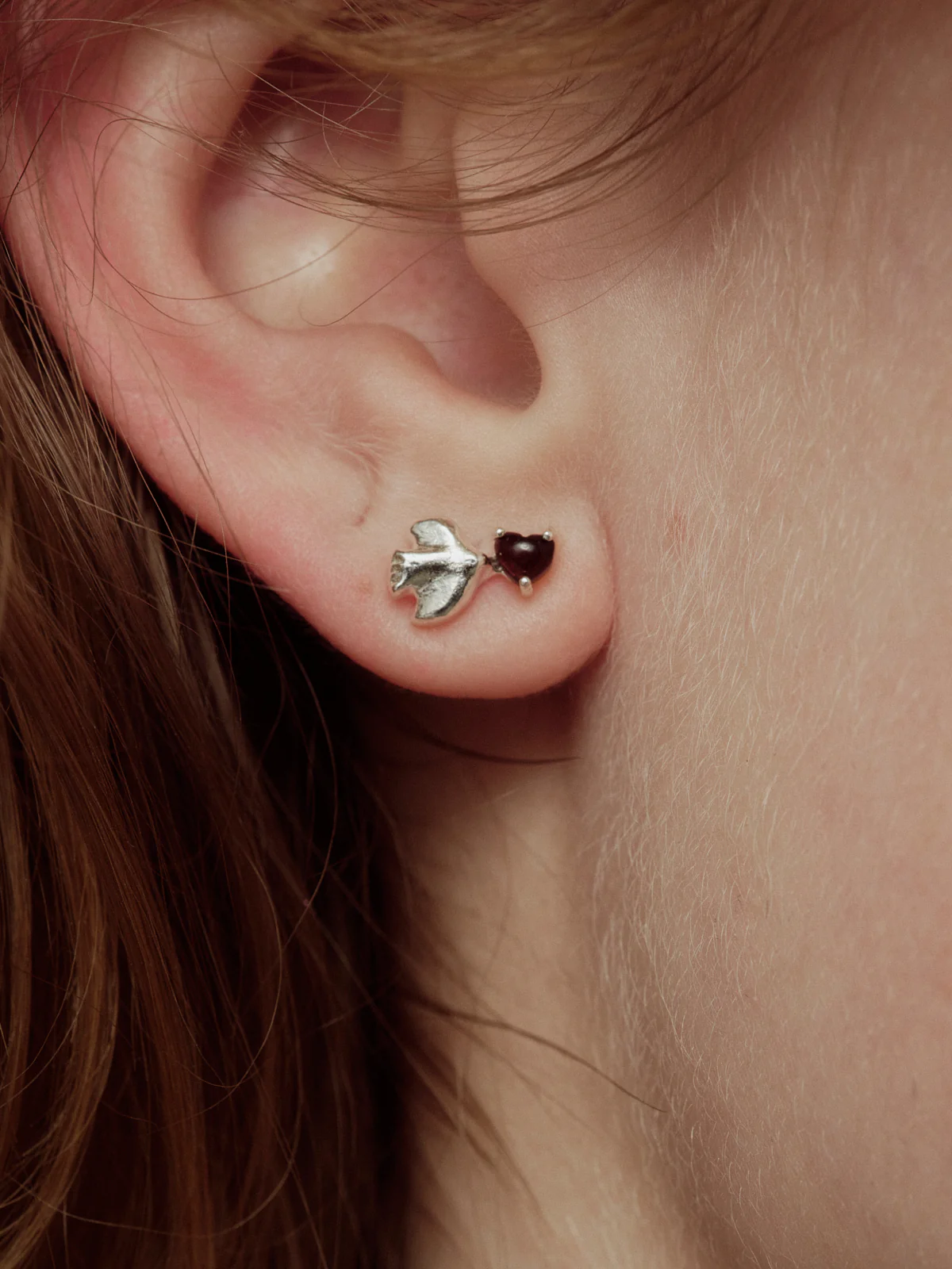 SALE E PEPE Sterling Silver Heart Bird Earrings SEP-SPVAE01-YIN Silver - Image 5