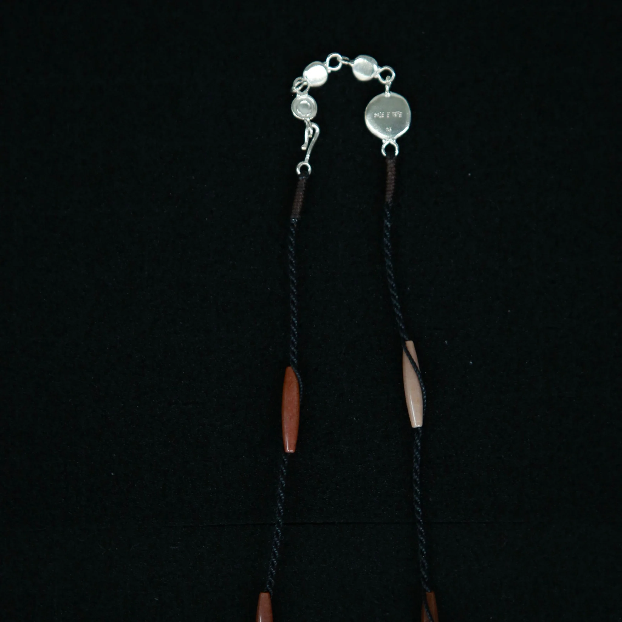 SALE E PEPE Sterling Silver Pebble Braided Necklace SEP-SP02N13-HY Red/Silver - Image 4