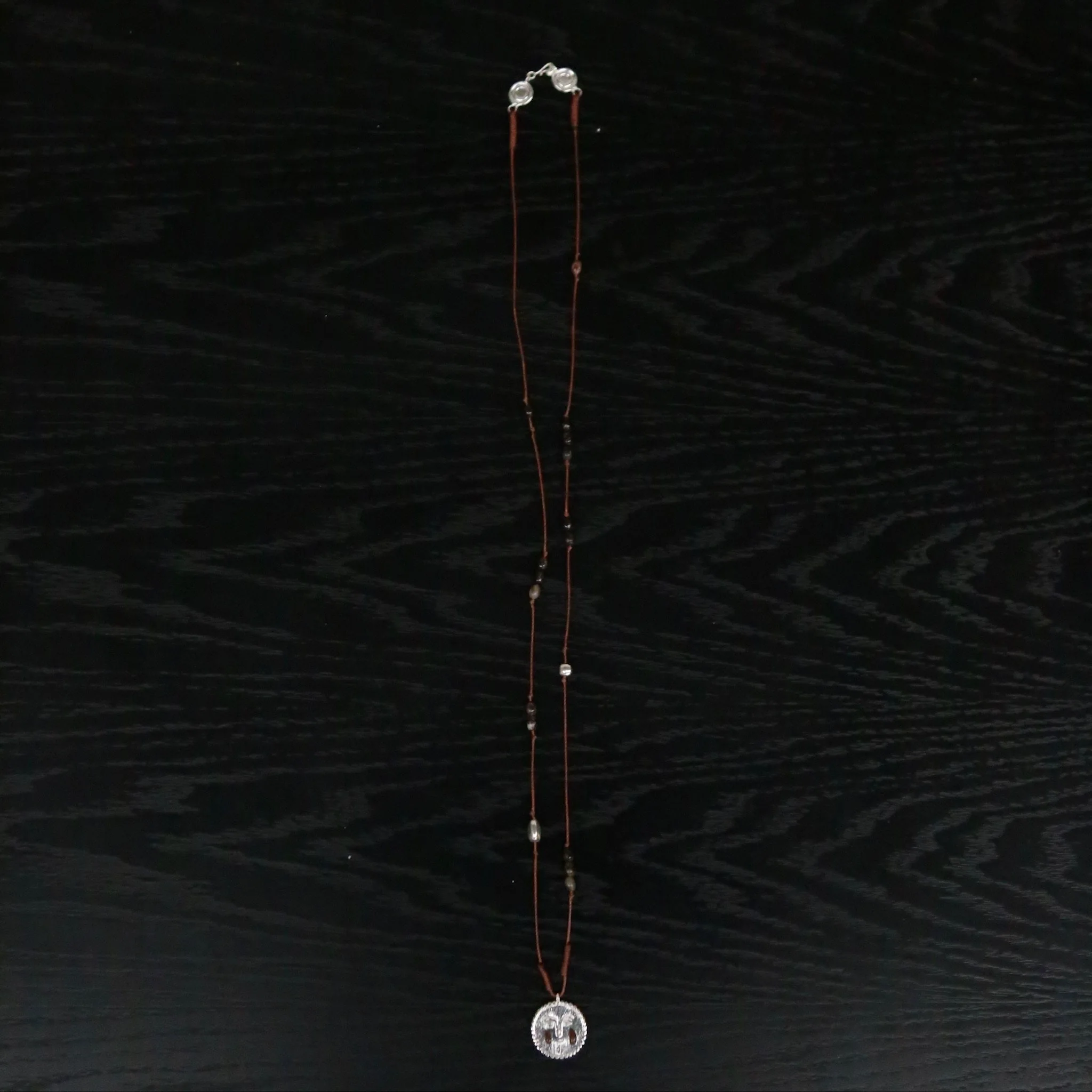 SALE E PEPE Sterling Silver Pebble Red Wine Teardrop Braided Long Necklace SEP-SP05N14-HHY Black/Red/Silver - Image 4