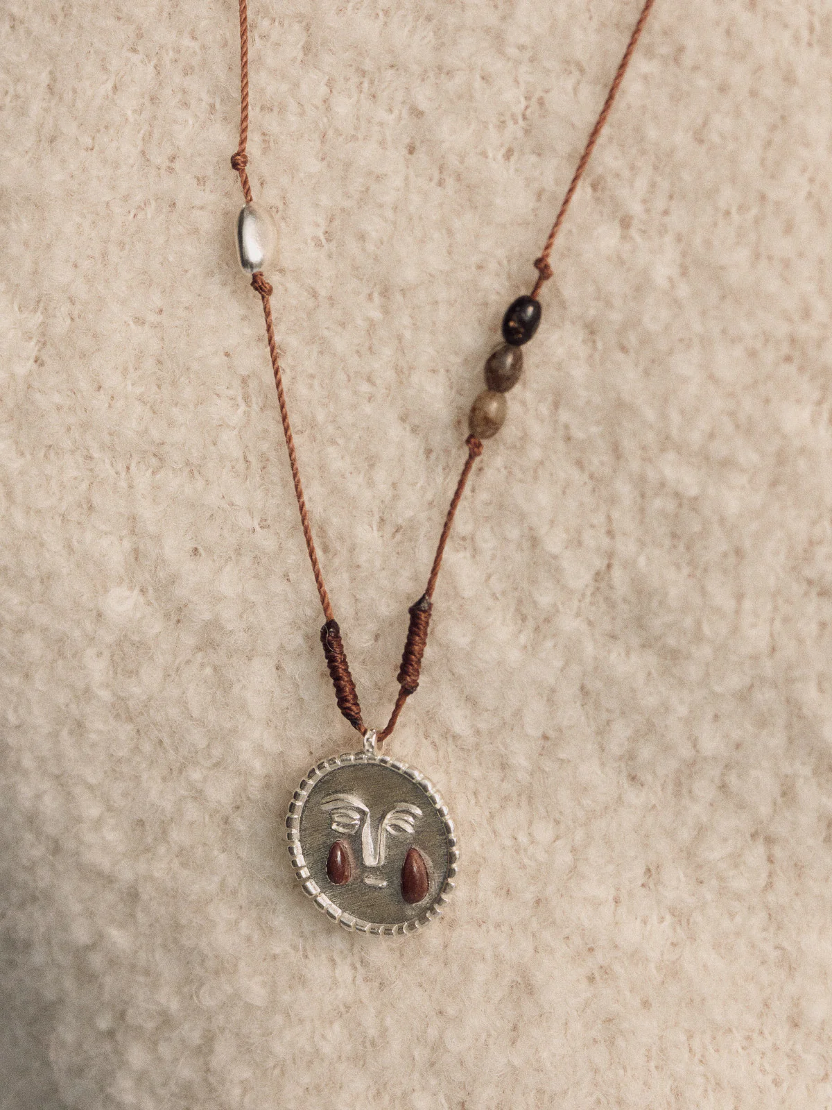 SALE E PEPE Sterling Silver Pebble Red Wine Teardrop Braided Long Necklace SEP-SP05N14-HHY Black/Red/Silver - Image 6