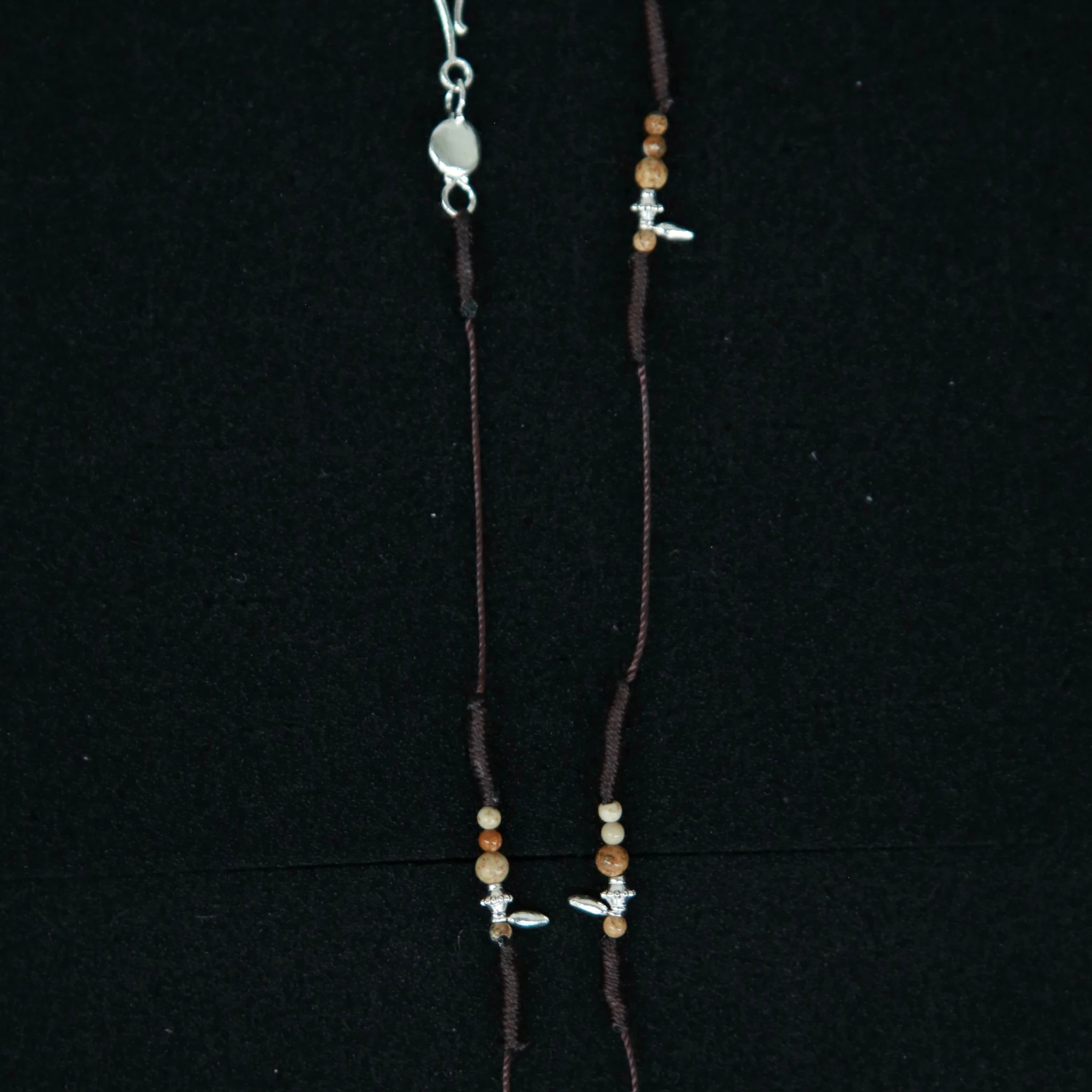 SALE E PEPE Sterling Silver Picture Stone Shield Braided Necklace SEP-SP03N26-ZY Brown/Silver - Image 4