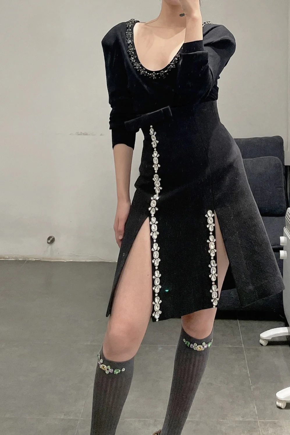 shushutong one-piece knitted top ss21to20 black - Image 10