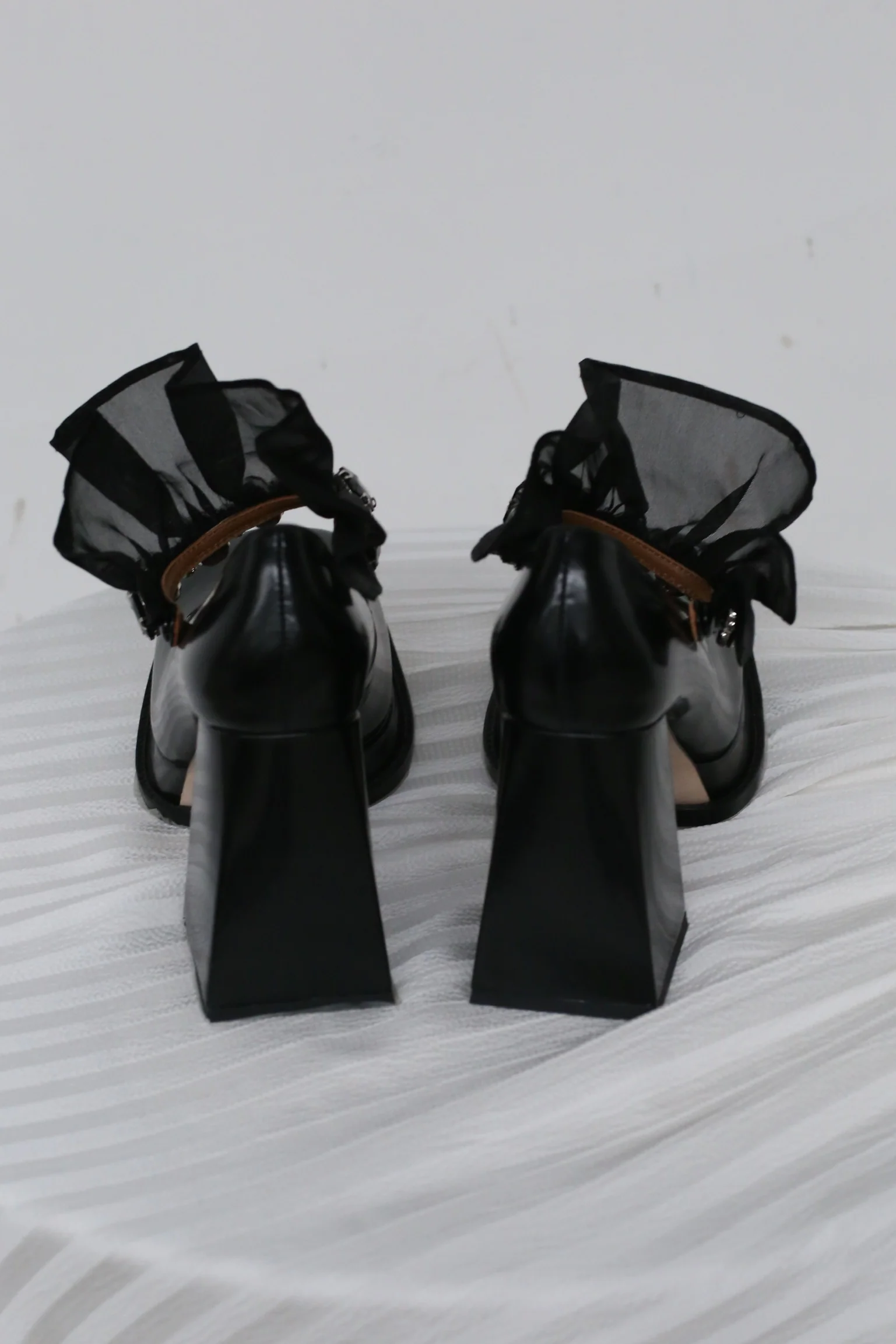 shushutong ss21ac02 lace Mary high heels（Black diamond） - Image 5
