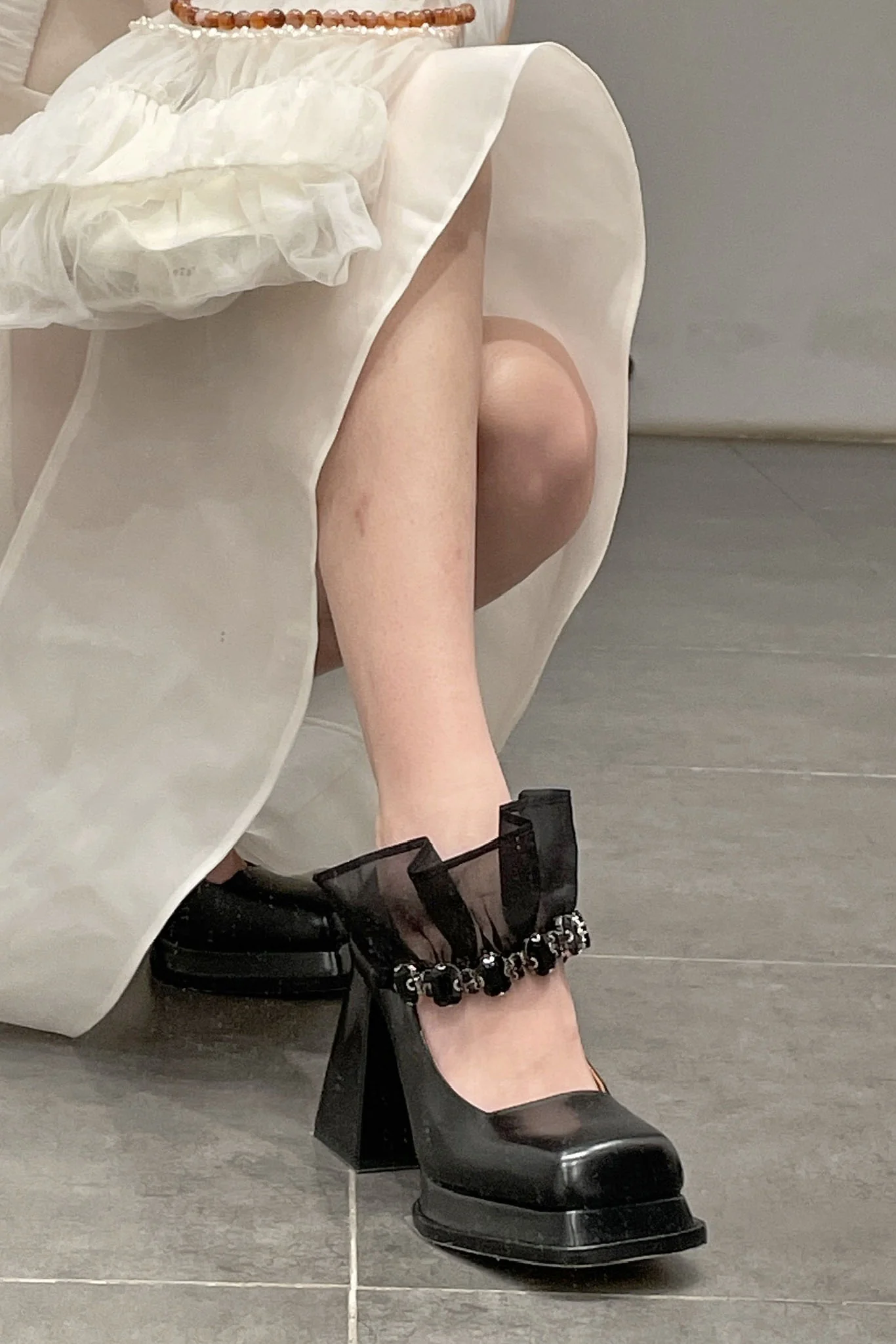shushutong ss21ac02 lace Mary high heels（Black diamond） - Image 7