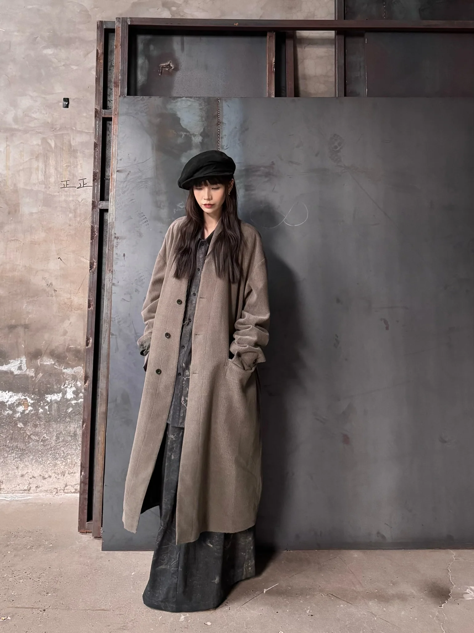 Stovaigh Oversized Collarless Jacket/Wide-Leg Pants STV-ST25074CO-0 Coat - Image 8