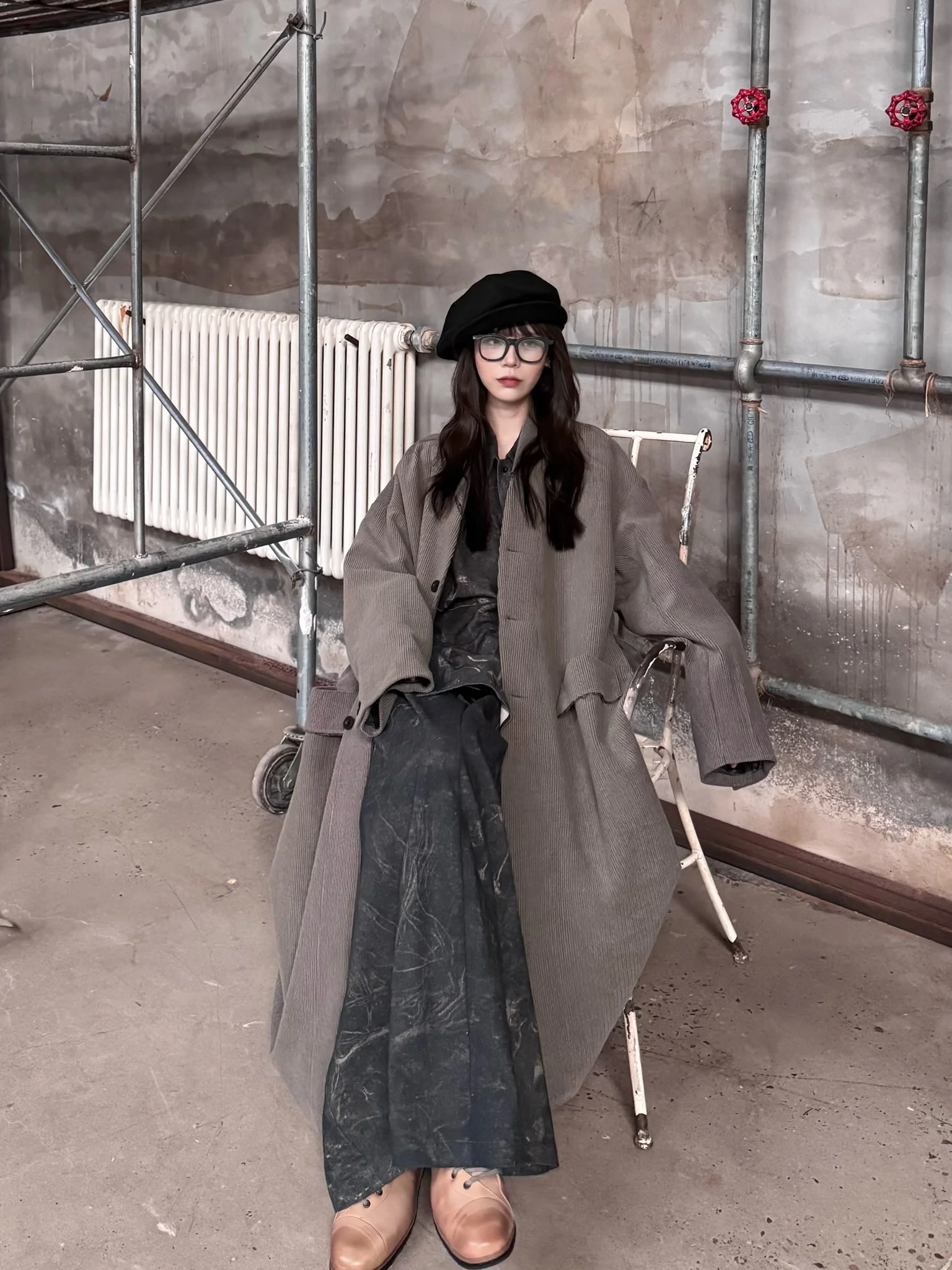 Stovaigh Oversized Collarless Jacket/Wide-Leg Pants STV-ST25074CO-0 Coat - Image 9