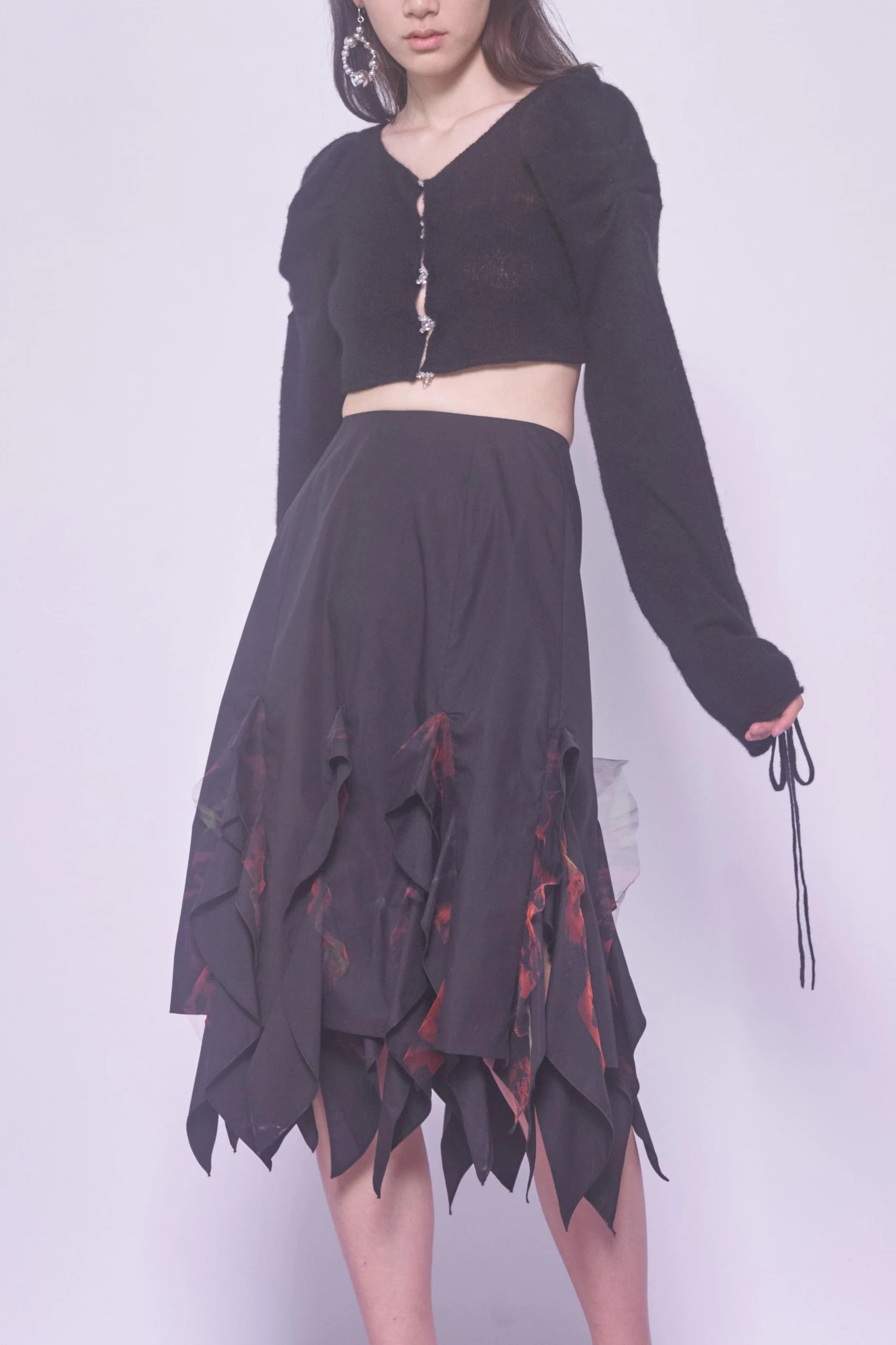 Susanfang Black Cashmere Bubble Button Long Sleeve Short Top SS22TOP37CASMBLK PSSF9 - Image 4