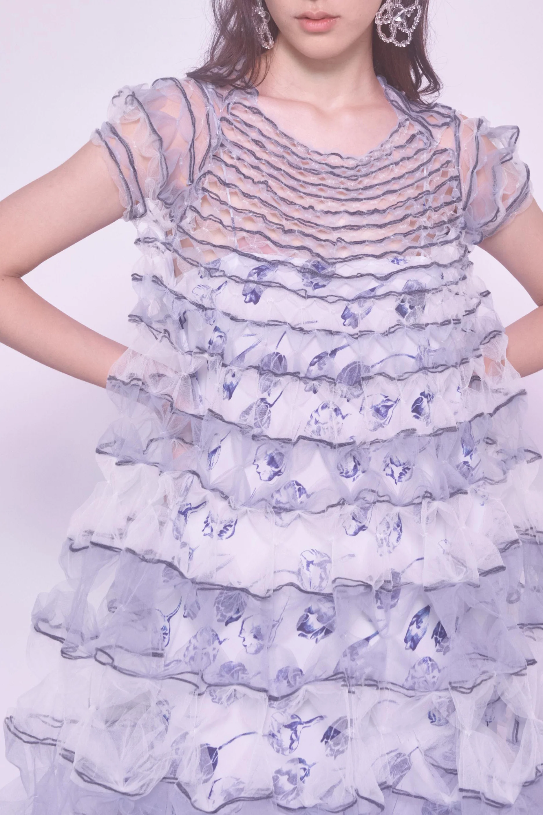 Susanfang blue and white streamer dress (set of two) SS22DRE32TULBLWHT - Image 3