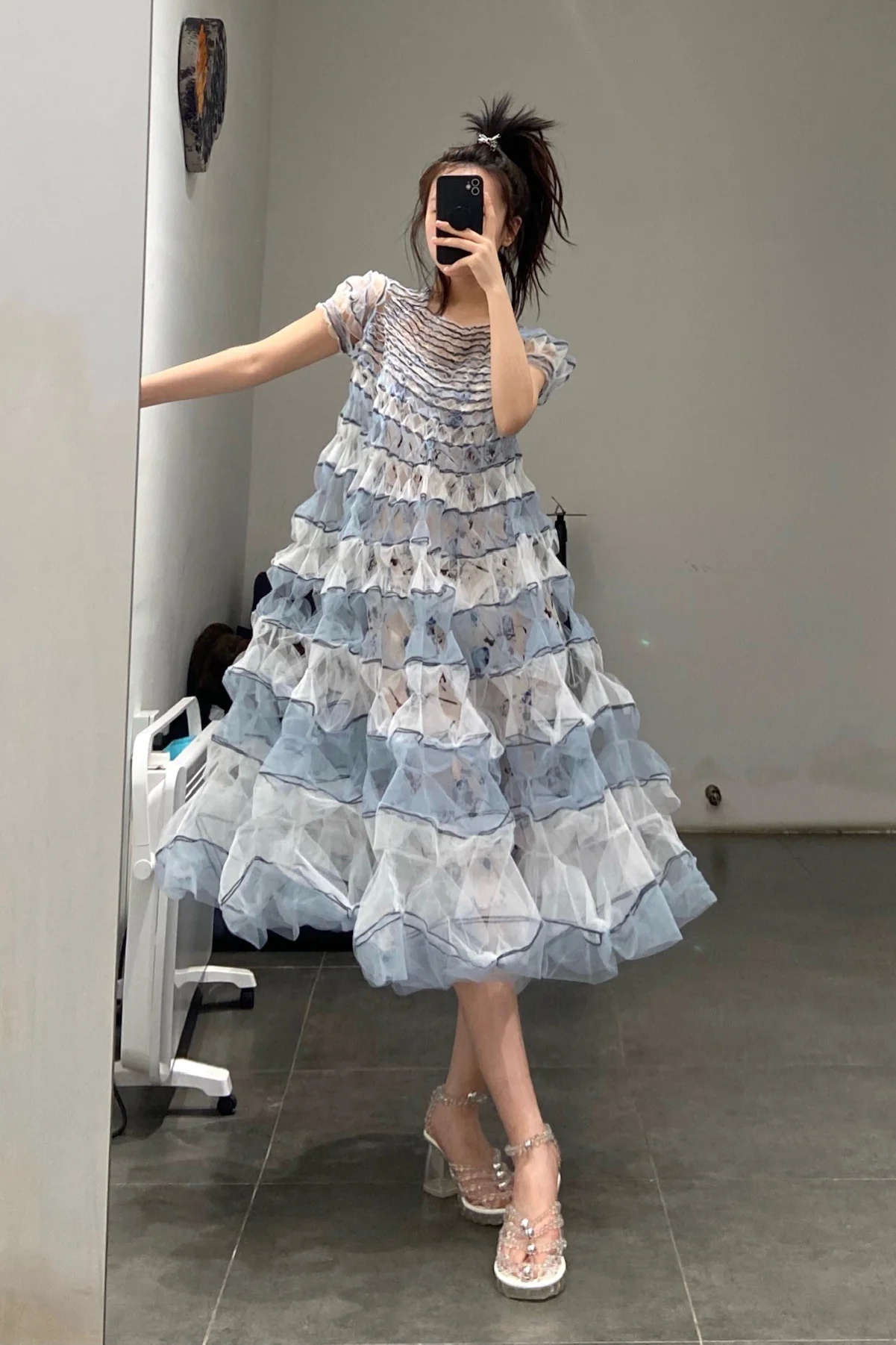 Susanfang blue and white streamer dress (set of two) SS22DRE32TULBLWHT - Image 7