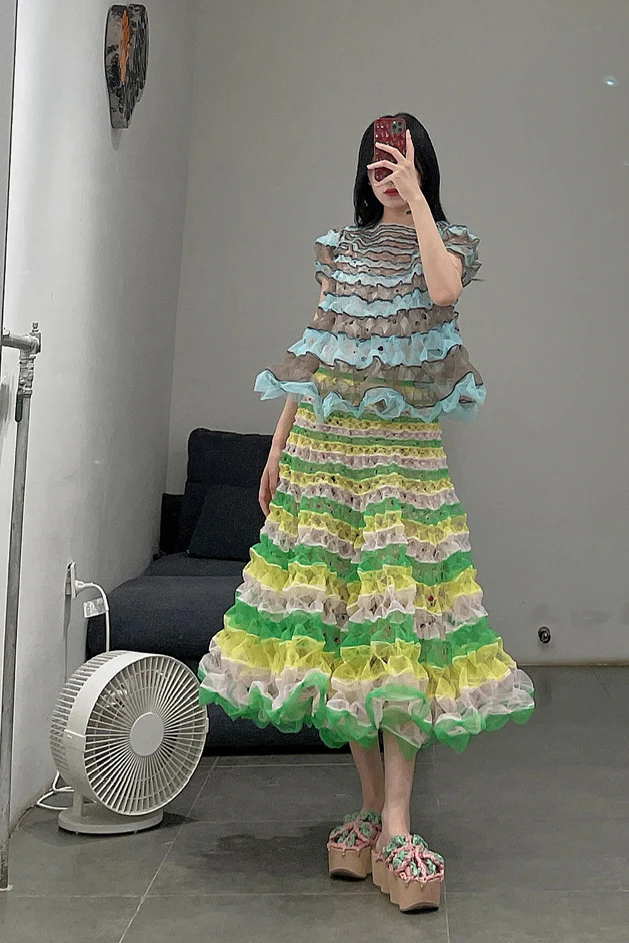 Susanfang hand-stitched skirt (with petticoat) AW21SKT04POLGN - Image 13