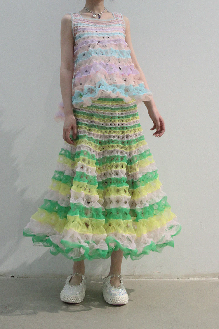 Susanfang hand-stitched skirt (with petticoat) AW21SKT04POLGN - Image 2