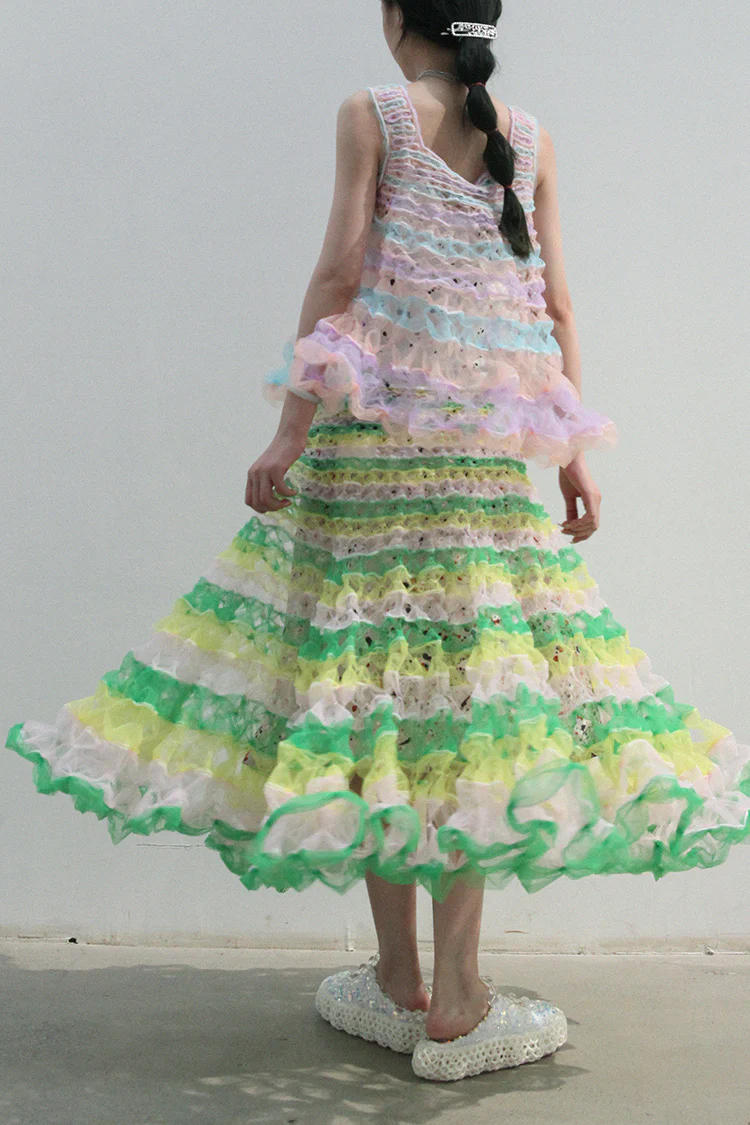 Susanfang hand-stitched skirt (with petticoat) AW21SKT04POLGN - Image 5