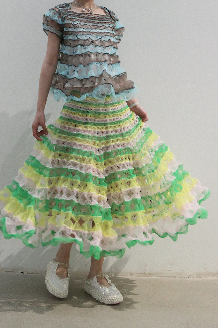 Susanfang hand-stitched skirt (with petticoat) AW21SKT04POLGN - Image 8