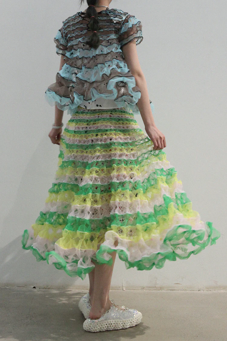 Susanfang hand-stitched skirt (with petticoat) AW21SKT04POLGN - Image 9