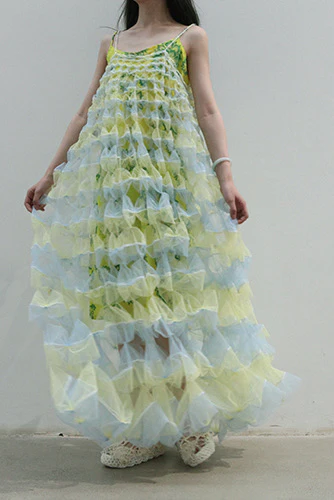 Susanfang multicolor stitching suspender skirt (with petticoat) AW21DRE24POLMULTI - Image 7