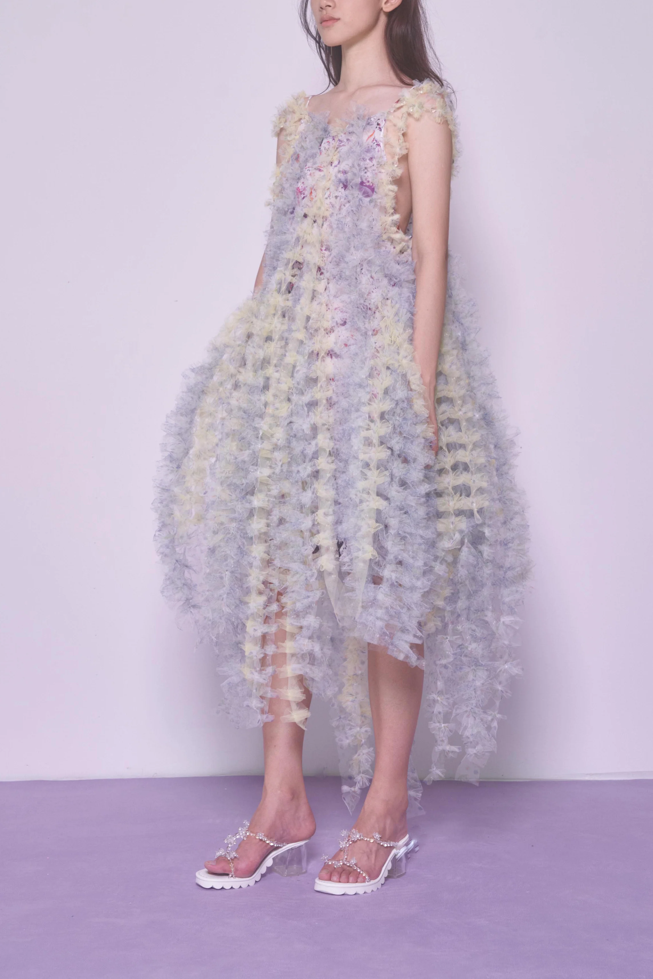 Susanfang Yellow Grey Printed Wind Flower Dress SS22DRE21TULYEGYP - Image 12