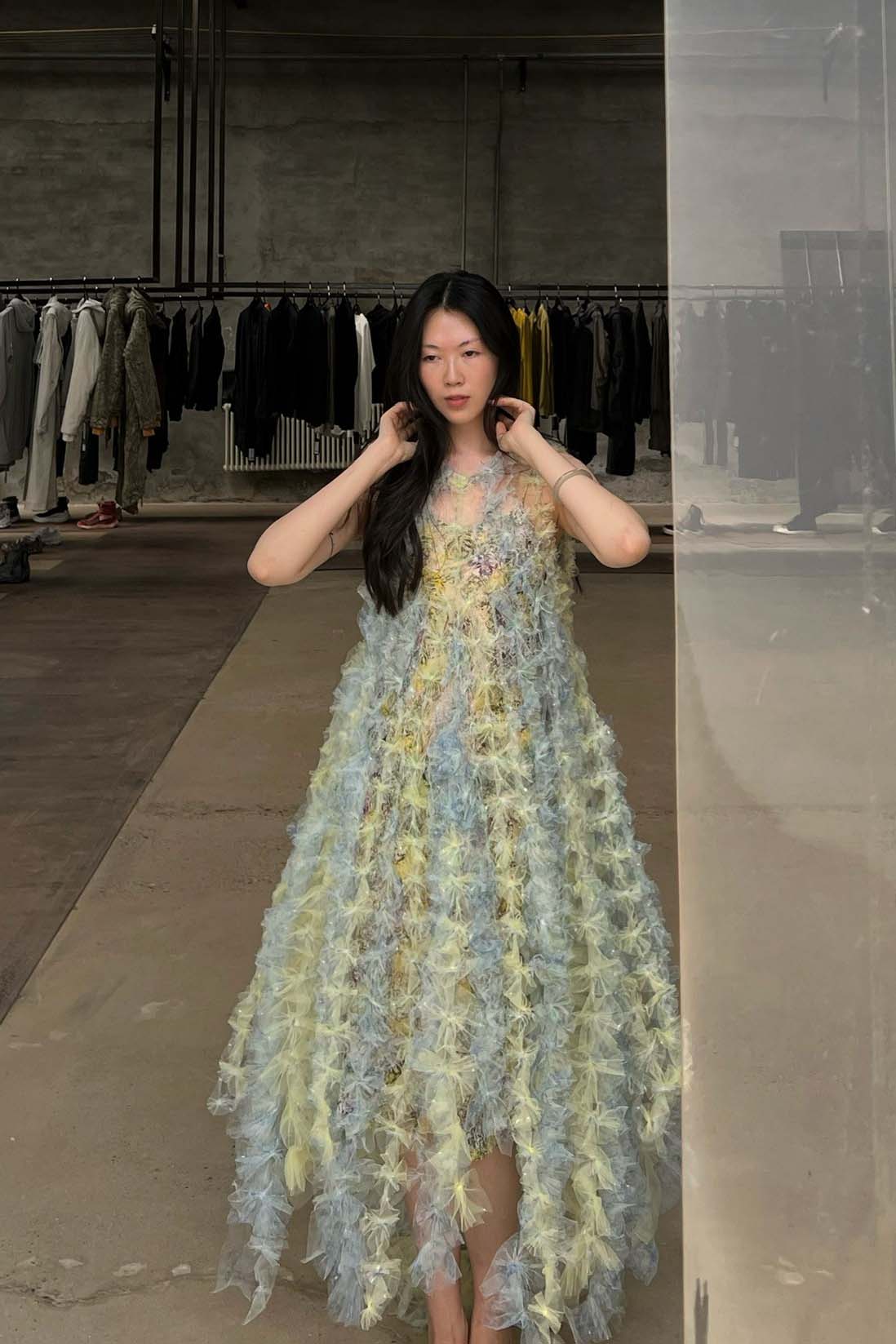 Susanfang Yellow Grey Printed Wind Flower Dress SS22DRE21TULYEGYP - Image 23