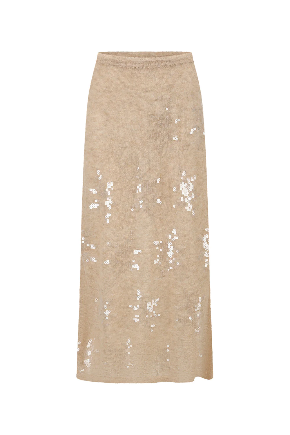 SWAYING 2025 Fall/Winter Collection: Beaded Alpaca Wool Sweater/Skirt Set SW-SW25AW3B05C1S2-XING (Floral design, beige color) Skirt (SW25AW1T07C1S4)