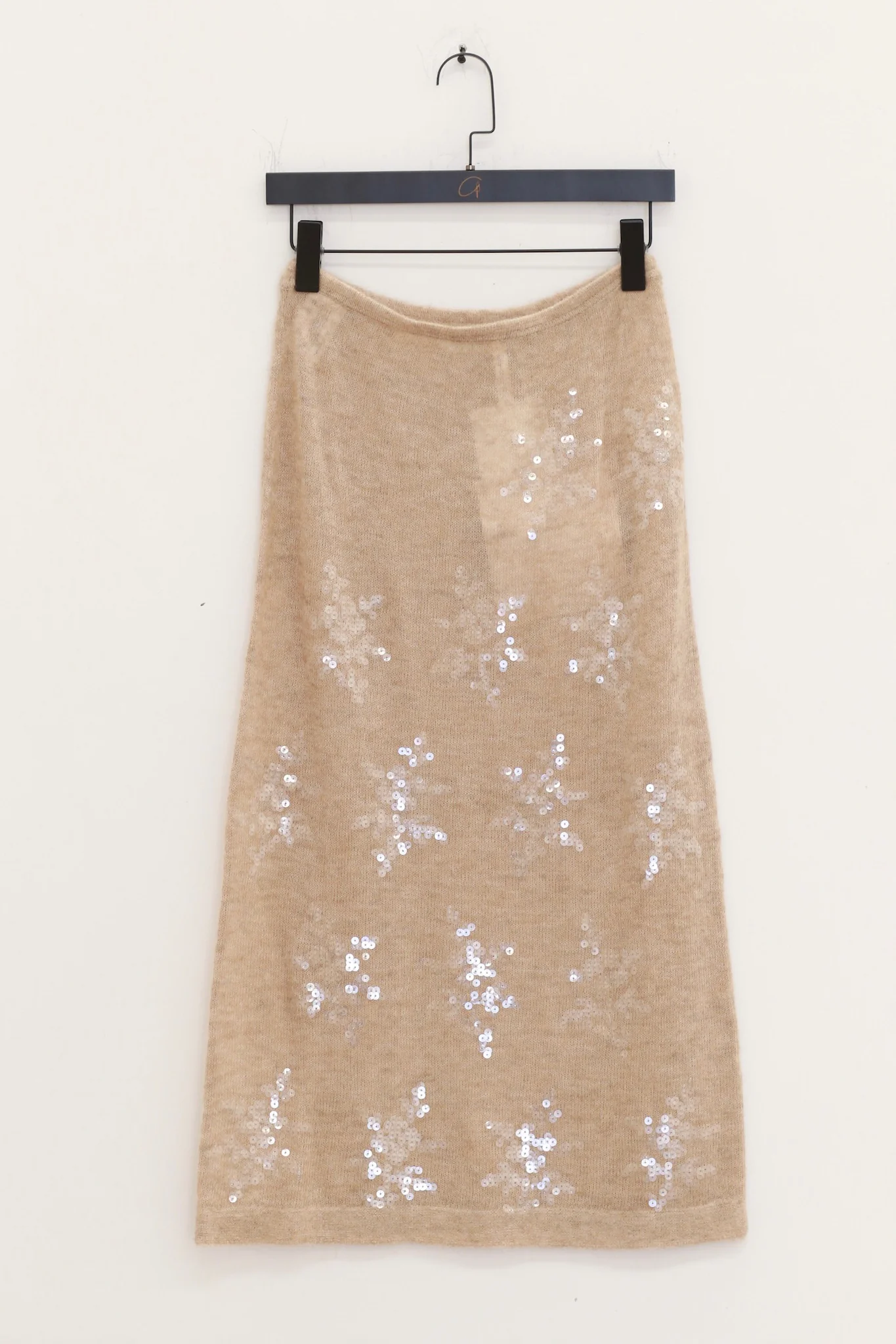 SWAYING 2025 Fall/Winter Collection: Beaded Alpaca Wool Sweater/Skirt Set SW-SW25AW3B05C1S2-XING (Floral design, beige color) Skirt (SW25AW1T07C1S4) - Image 2