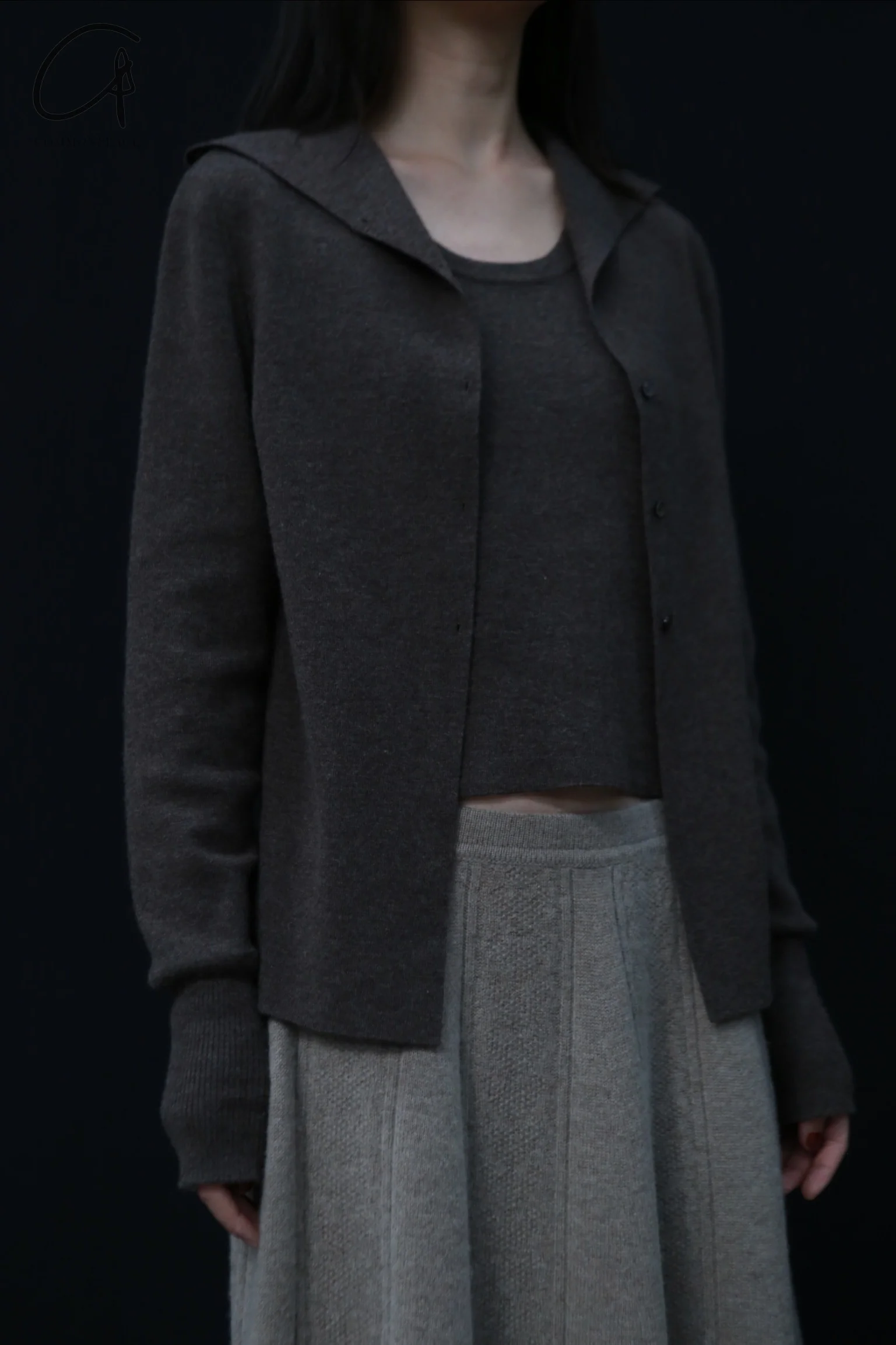 SWAYING 24 Autumn and Winter Cashmere Fake Two-piece Cardigan SW-SW24AW1T53-TH Carbon Gray SW-SW24AW1T52 - Image 6