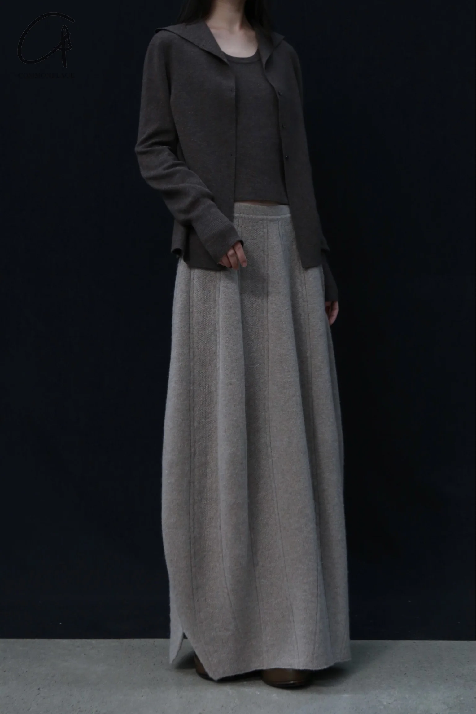 SWAYING 24 Autumn and Winter Cashmere Fake Two-piece Cardigan SW-SW24AW1T53-TH Carbon Gray SW-SW24AW1T52 - Image 8