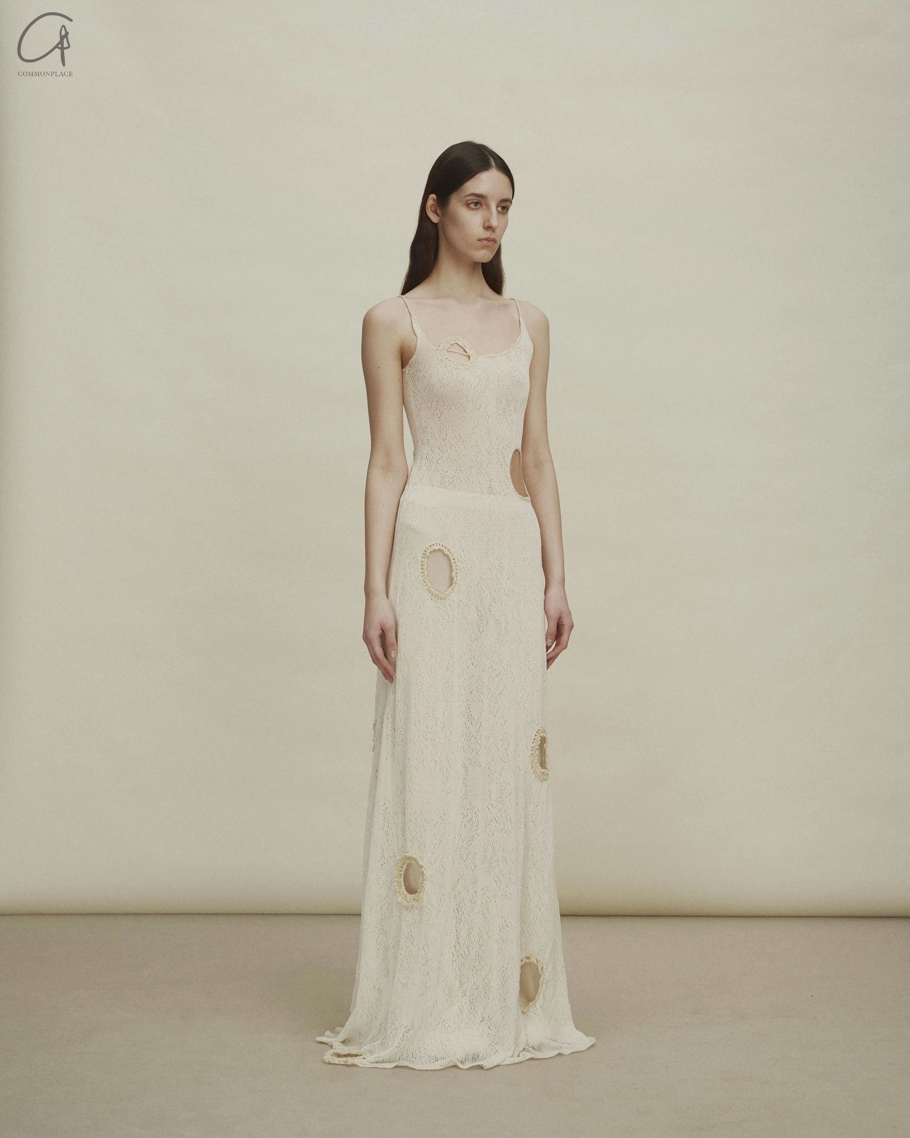 SWAYING 24 Autumn and Winter Crochet Splicing Suspender Long Skirt SW-SW24AW2L08-BAI White - Image 5