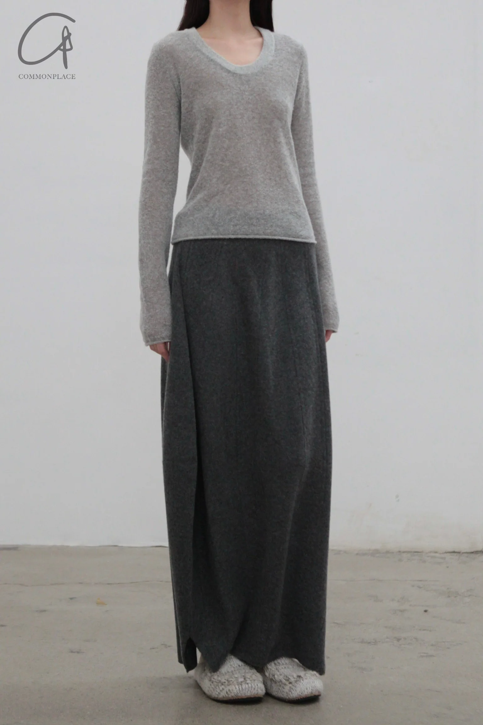 SWAYING 24 Autumn and Winter Low Round Neck Wool Bottoming Shirt SW-SW24AW1T21-QH Light Gray SW24AW1T22 - Image 2