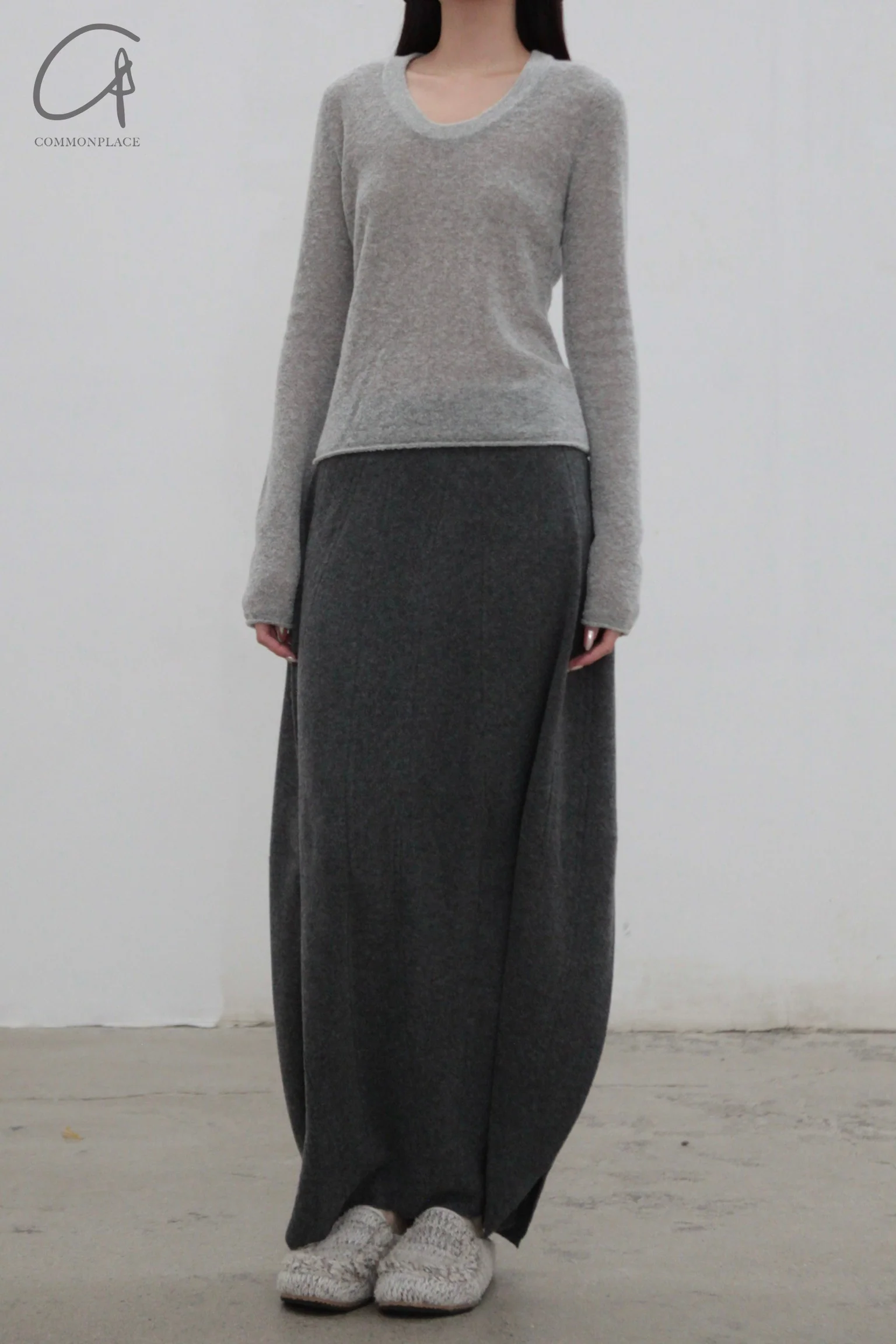 SWAYING 24 Autumn and Winter Low Round Neck Wool Bottoming Shirt SW-SW24AW1T21-QH Light Gray SW24AW1T22 - Image 3