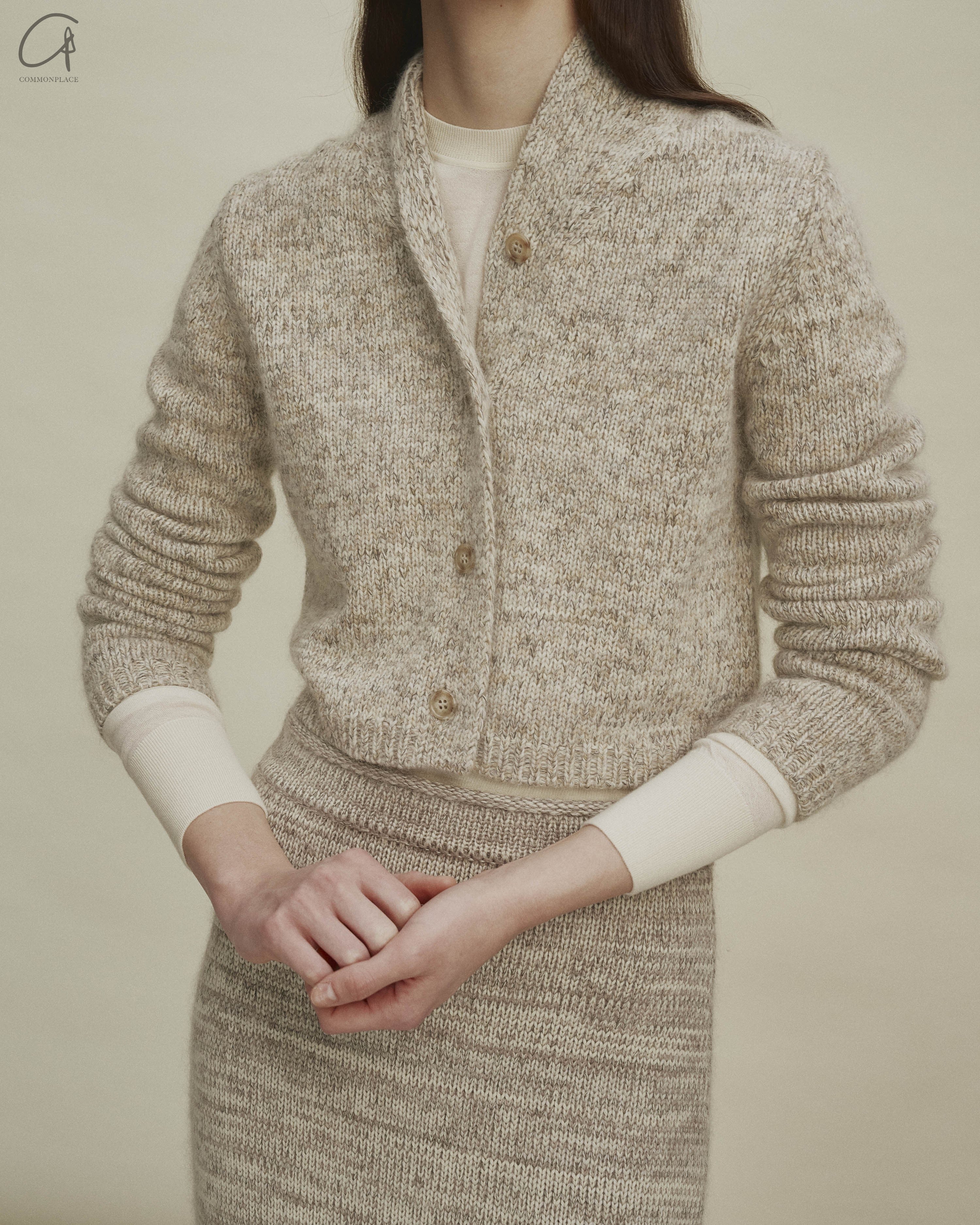 SWAYING 24 Autumn and Winter Shawl Collar Short Cardigan SW-SW24AW1T55-QH Light Gray - Image 11