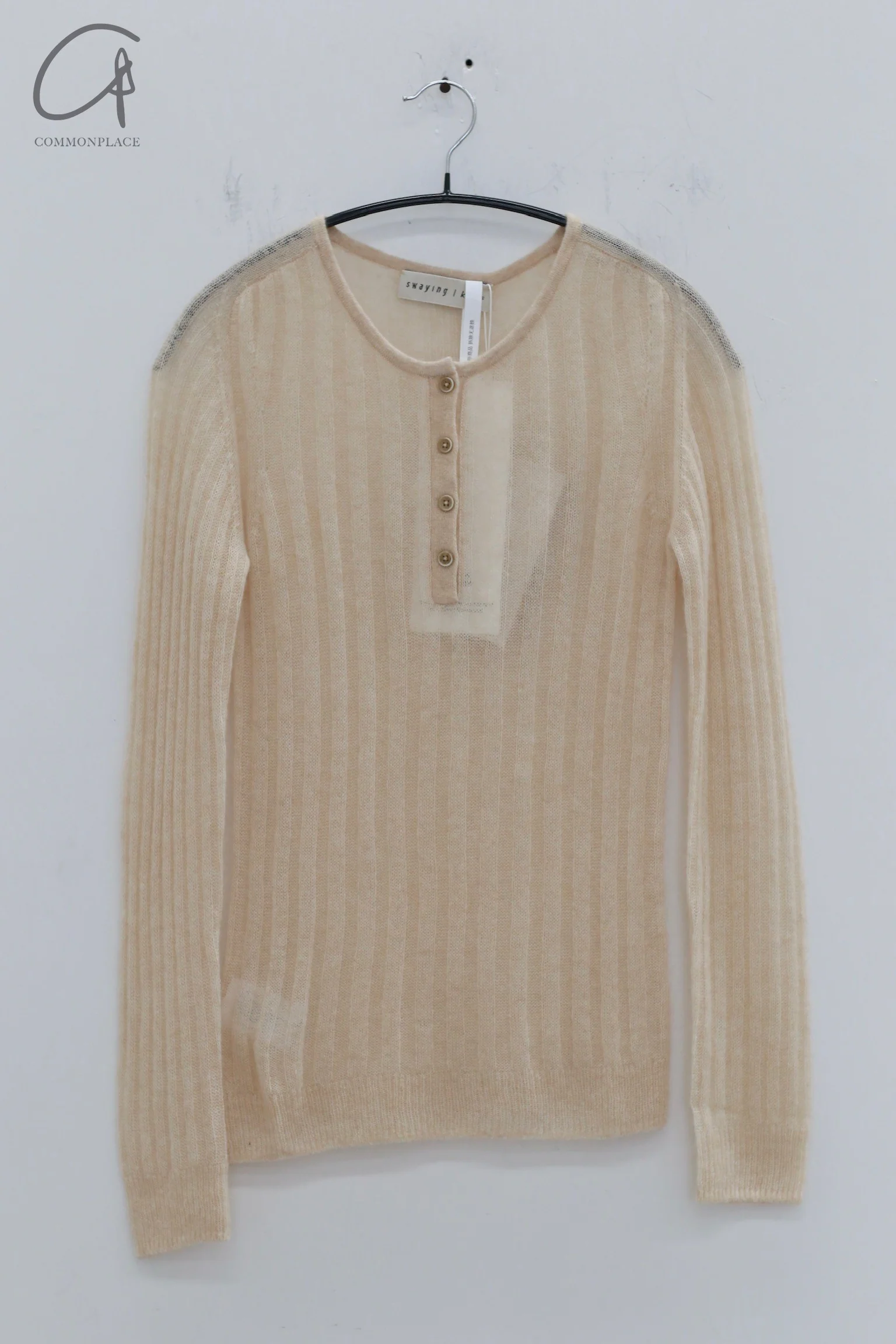 SWAYING 24 Autumn and Winter Silk Cashmere Striped Henry Fir SW-SW24AW1T58-BAI White