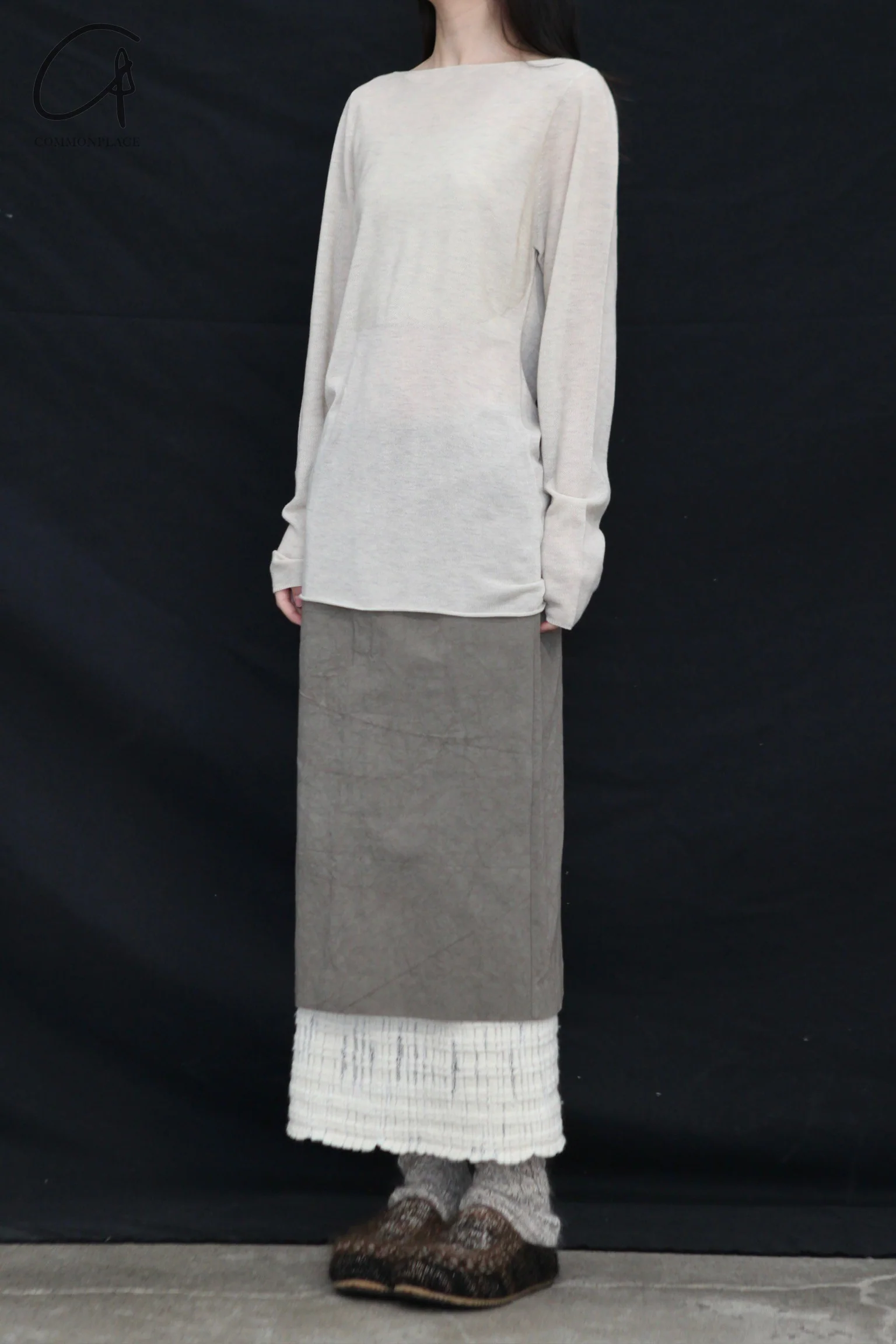 SWAYING 24 Autumn and Winter Wool Blended One-shoulder Lamb Leg Sleeve Top SW-SW24AW1T14-MX SW-SW24AW1T13 Beixing - Image 5