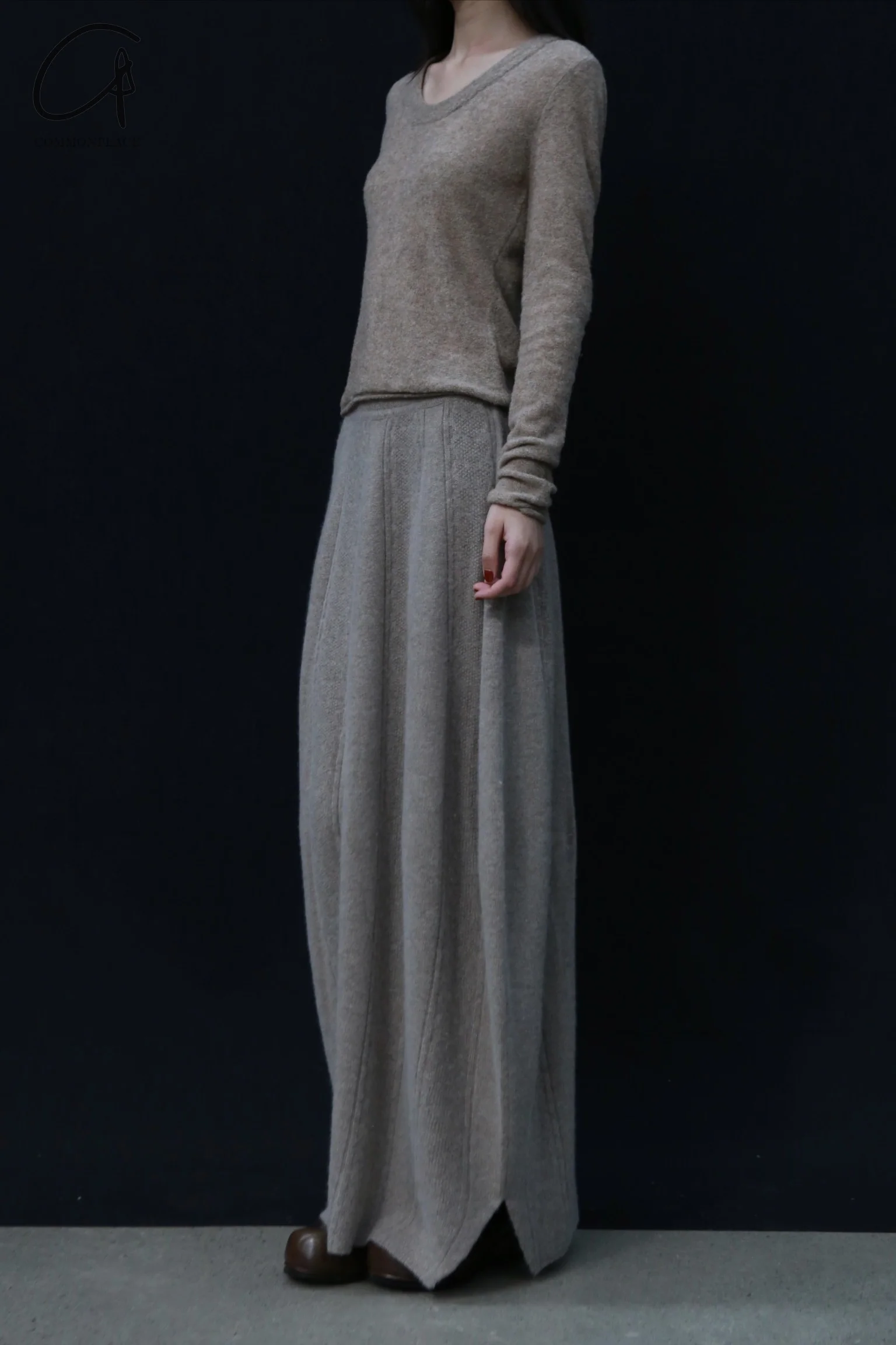 SWAYING 24 Autumn and Winter Wool Velvet Blended Cocoon Long Skirt SW-SW24AW3B12-TUO Camel SW-SW24AW3B11 - Image 3