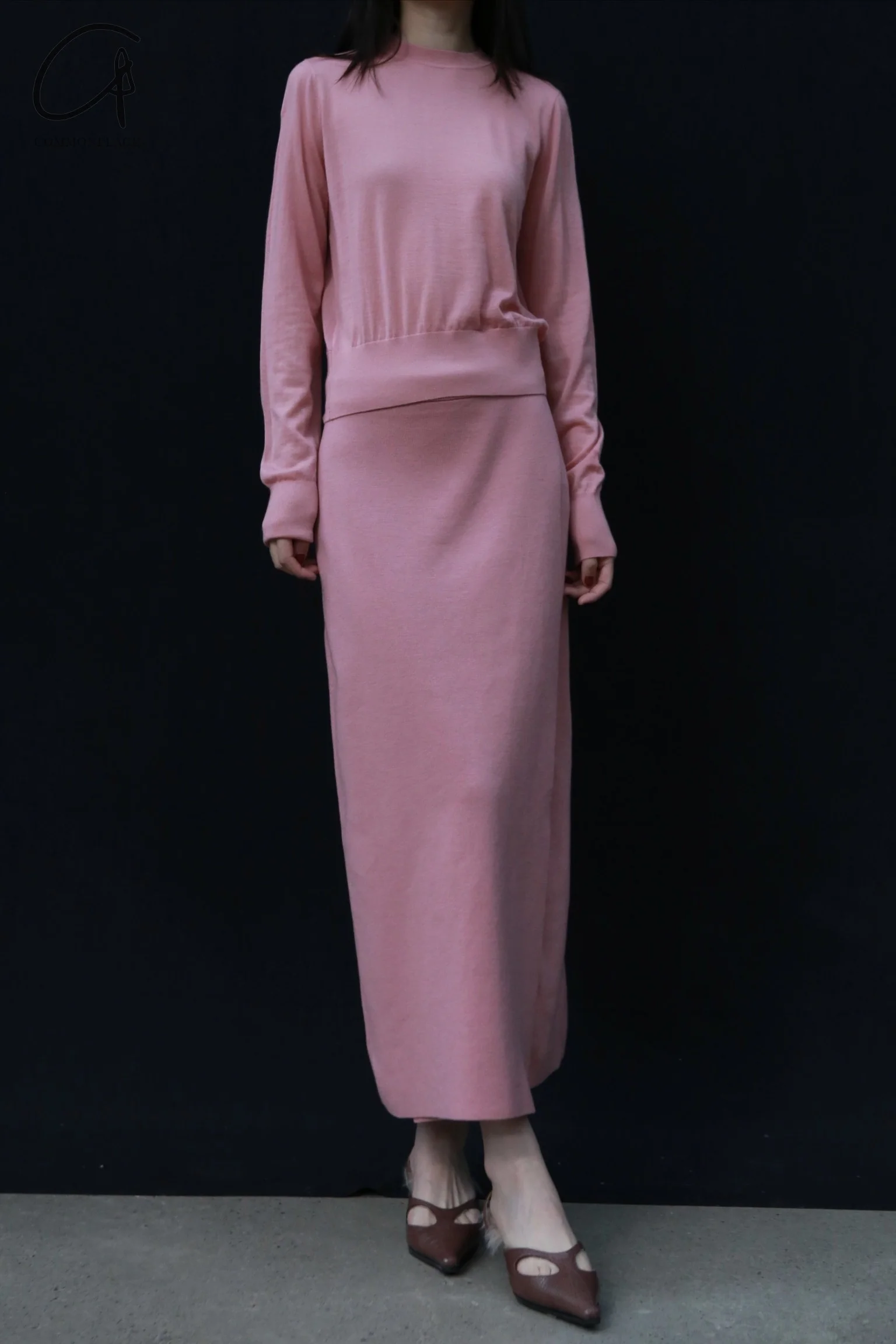 SWAYING 24 Autumn and Winter Wrap-around Wool A-line Skirt SW-SW24AW3B08-FEN Pink SW24AW3B09 SW24AW3B08 - Image 4