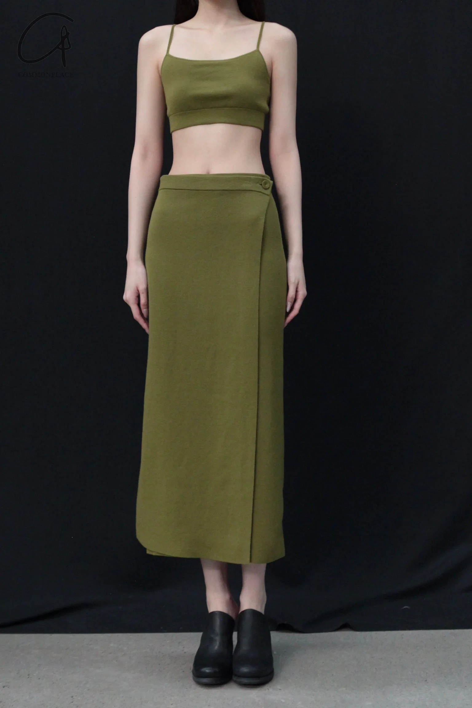 SWAYING 24 Autumn and Winter Wrap-around Wool A-line Skirt SW-SW24AW3B09-LV Green SW24AW3B09 SW24AW3B08 - Image 3