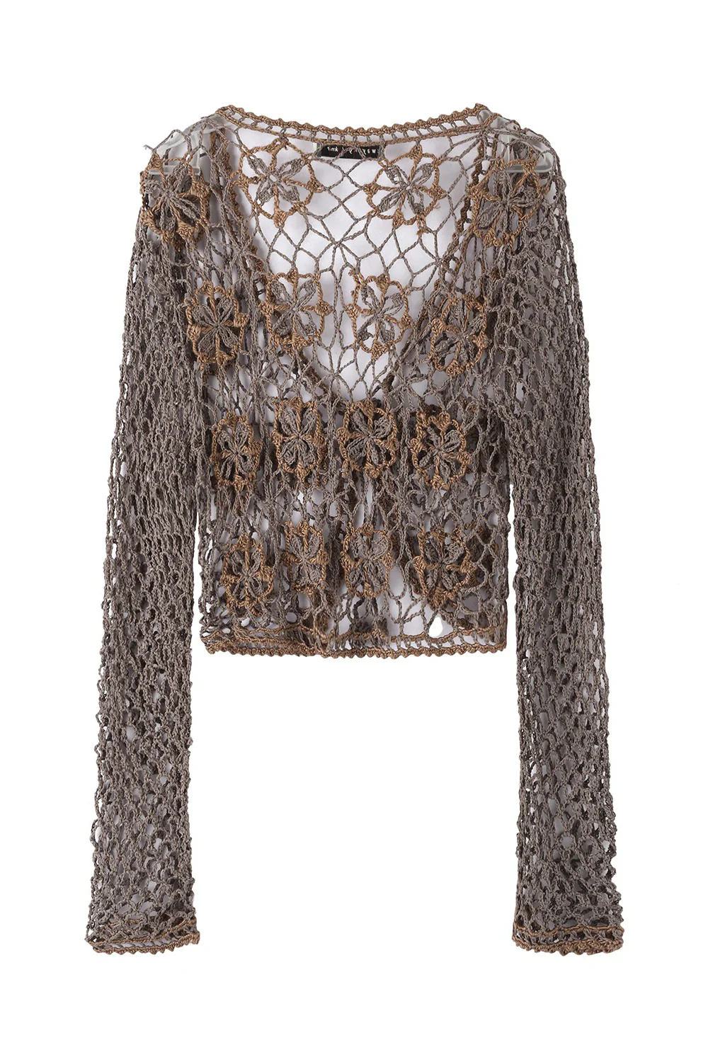 SWAYING 24 Early Autumn Handmade Crochet Silk Cardigan SW-SW24PF1T72-KA Coffee Color - Image 6