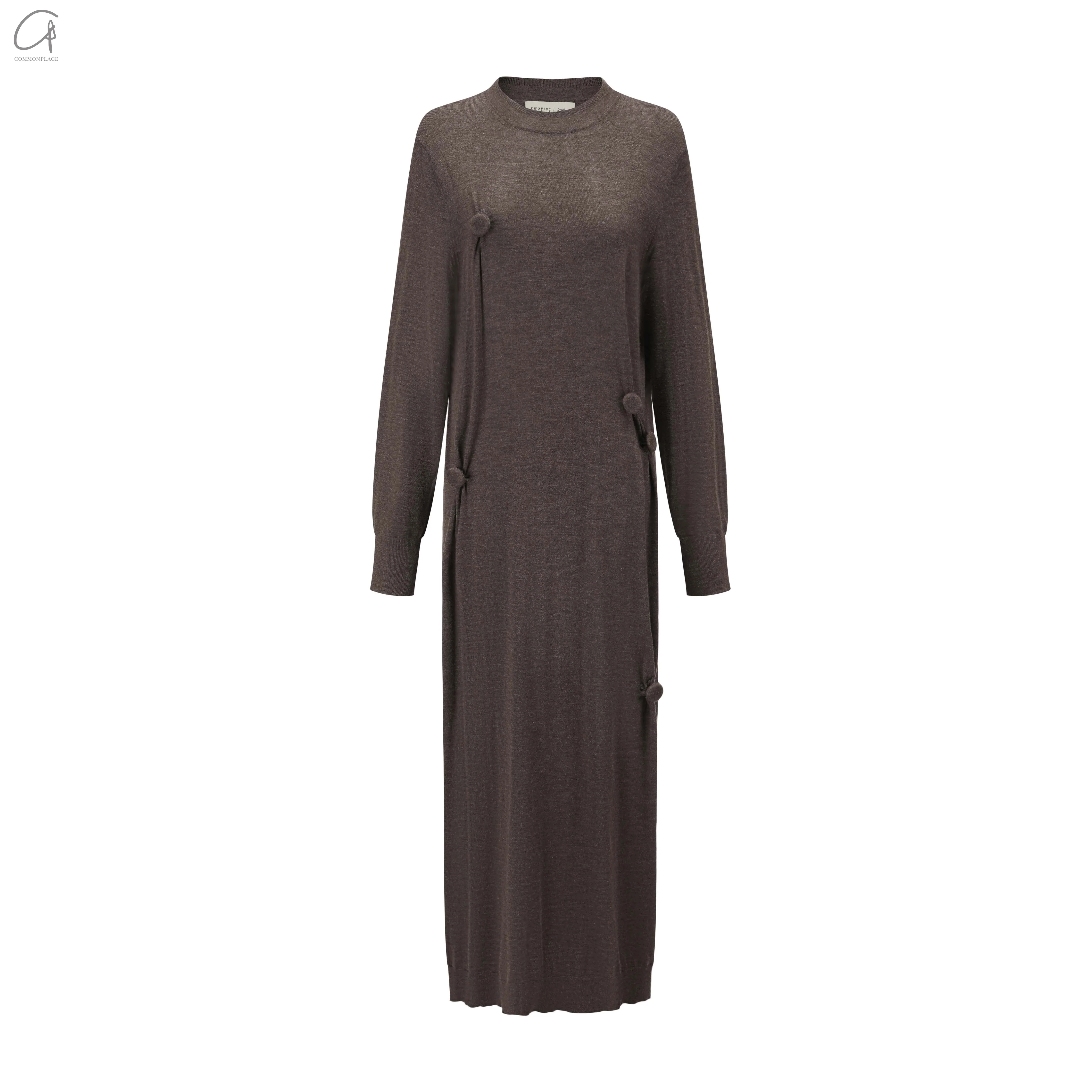 SWAYING 24 Early Spring Long Sleeve Cashmere Dress SW-SW25PS2L06-ZONG Brown SW25PS2L06 - Image 5