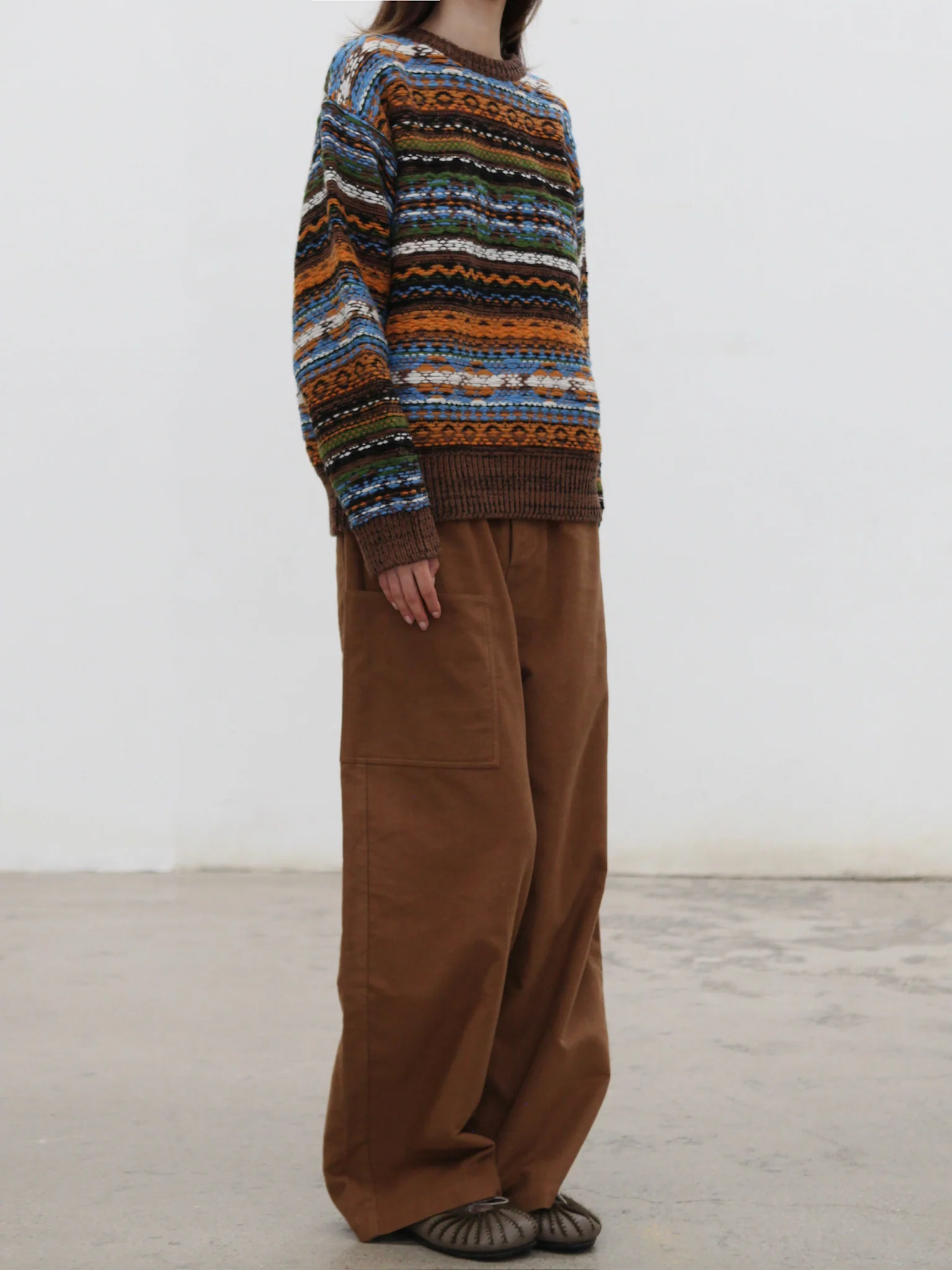 SWAYING 25 Autumn/Winter Chunky Dotted Jacquard Oversized Sweater SW-SW25AW1T19C2S2-ZONG Brown - Image 4