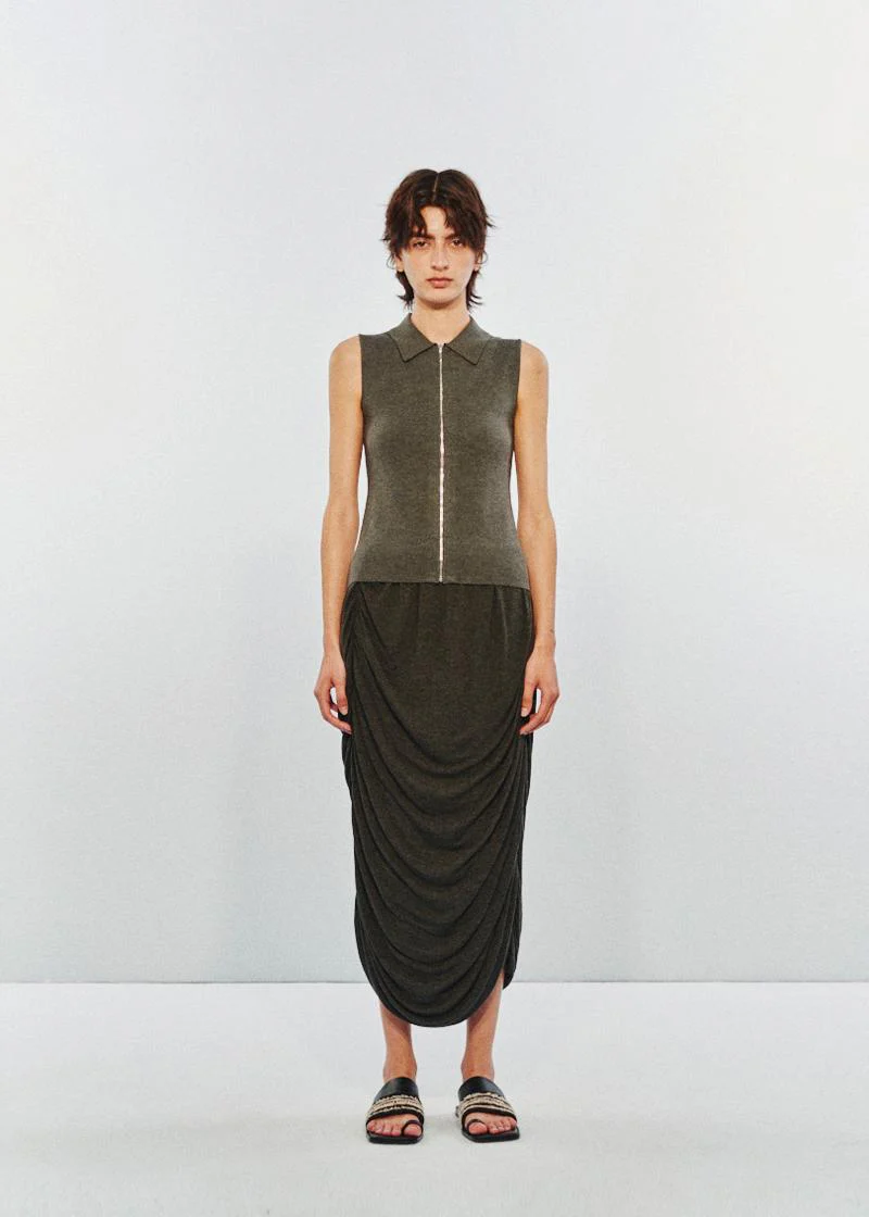 SWAYING 25 Early Autumn Double Pleated Skirt SW-SW25PF3B03C2-SH Dark Gray - Image 6